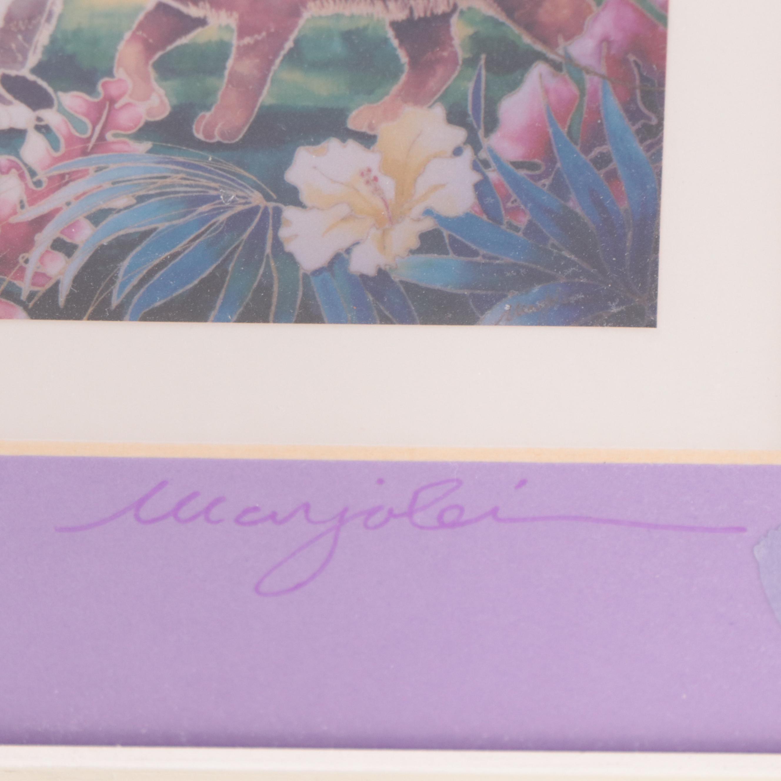 Marjolein Scott Digital Prints of Tropical Scenes With Cats, 21st Century