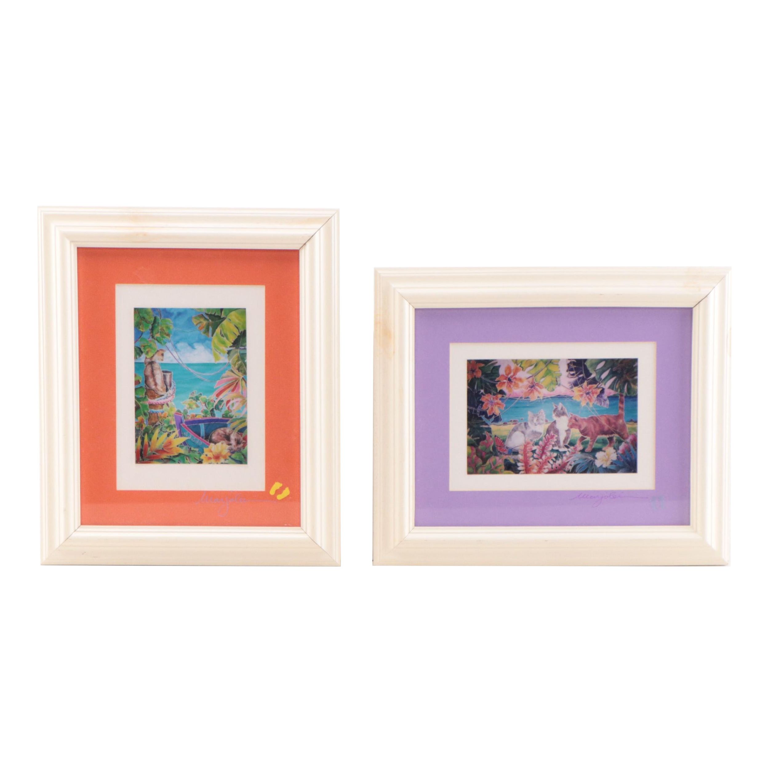 Marjolein Scott Digital Prints of Tropical Scenes With Cats, 21st Century
