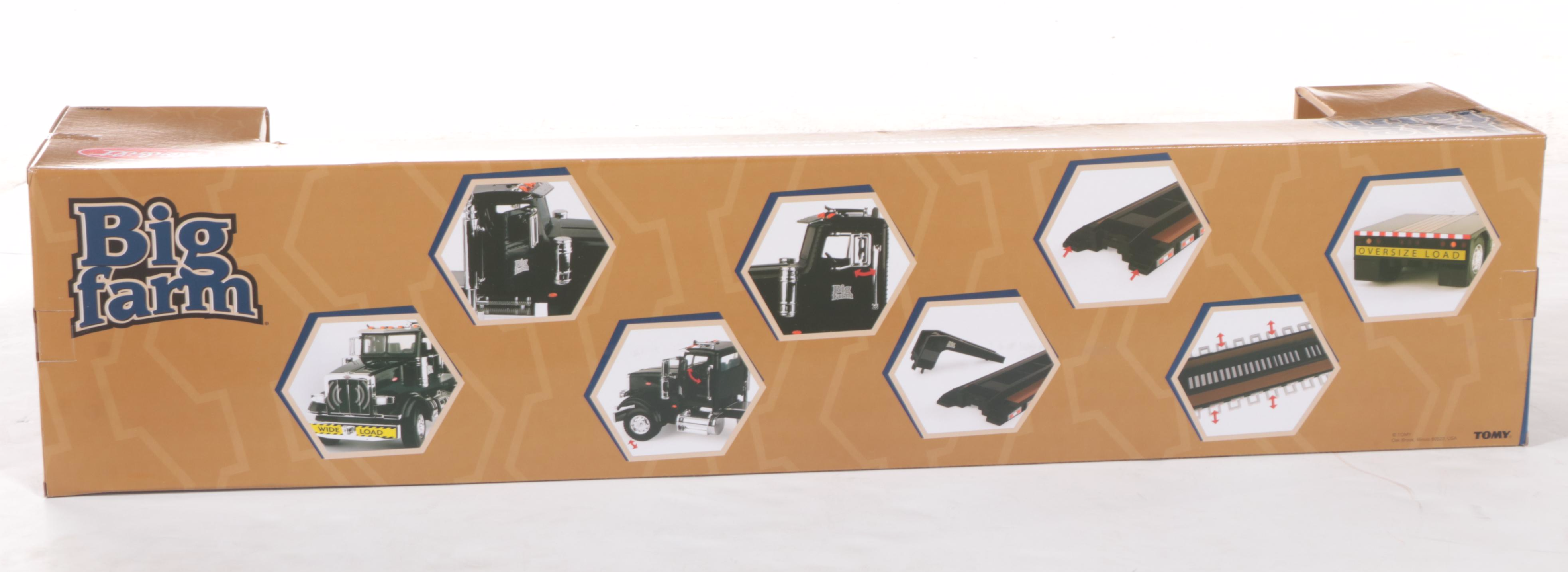 TOMY Big Farm Peterbilt Model 367 with Lowboy Trailer Diecast Truck