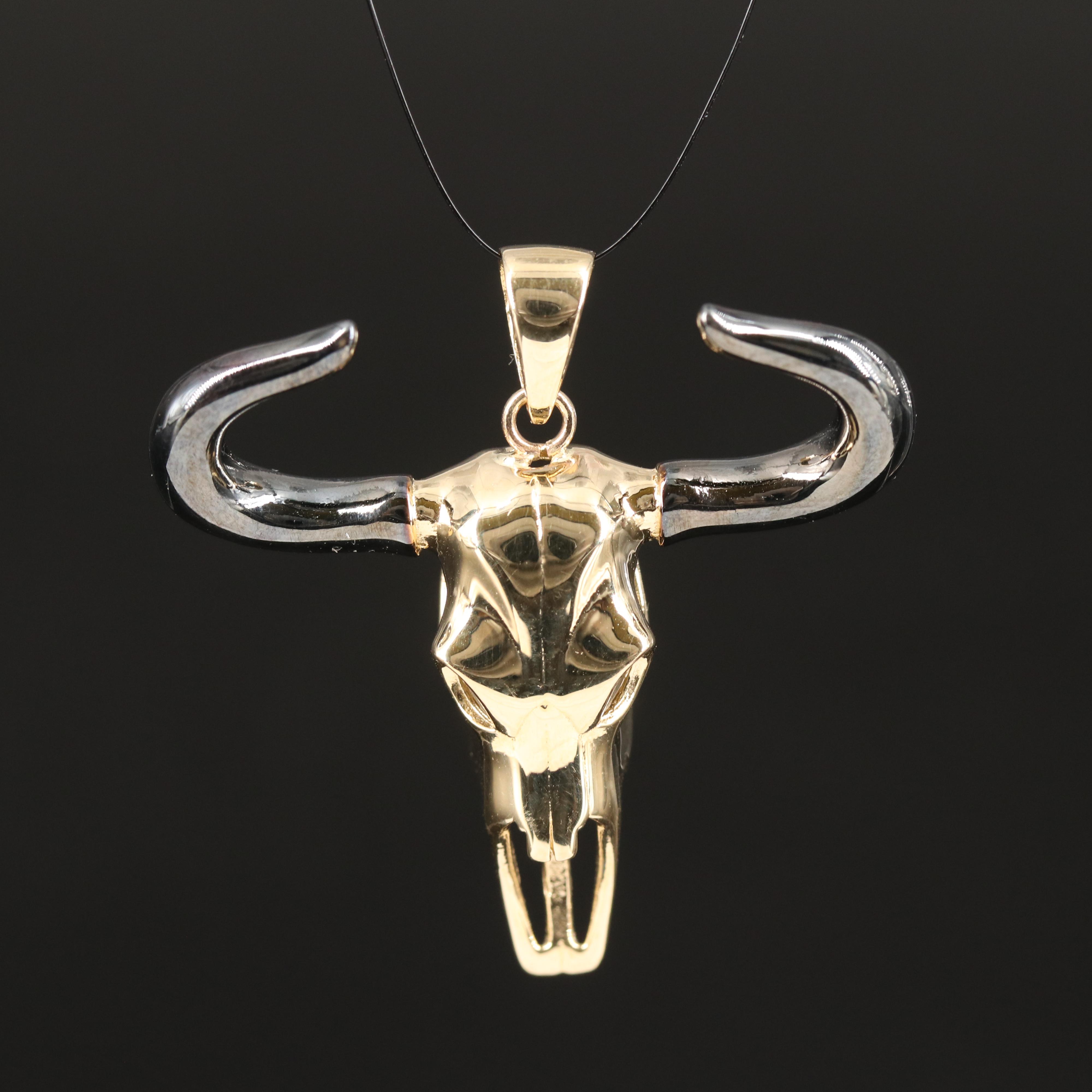 14K Bull Skull Head Pendant