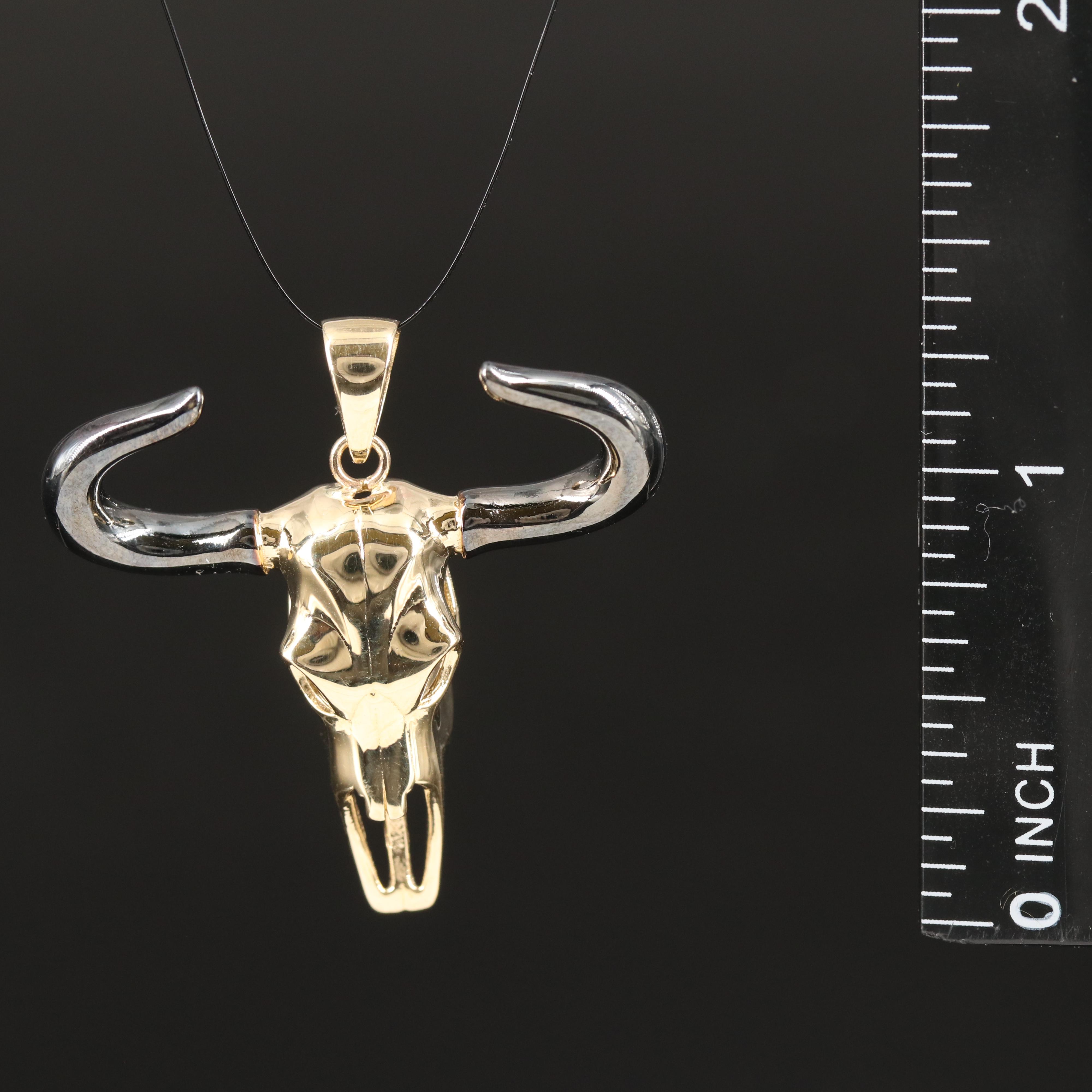 14K Bull Skull Head Pendant