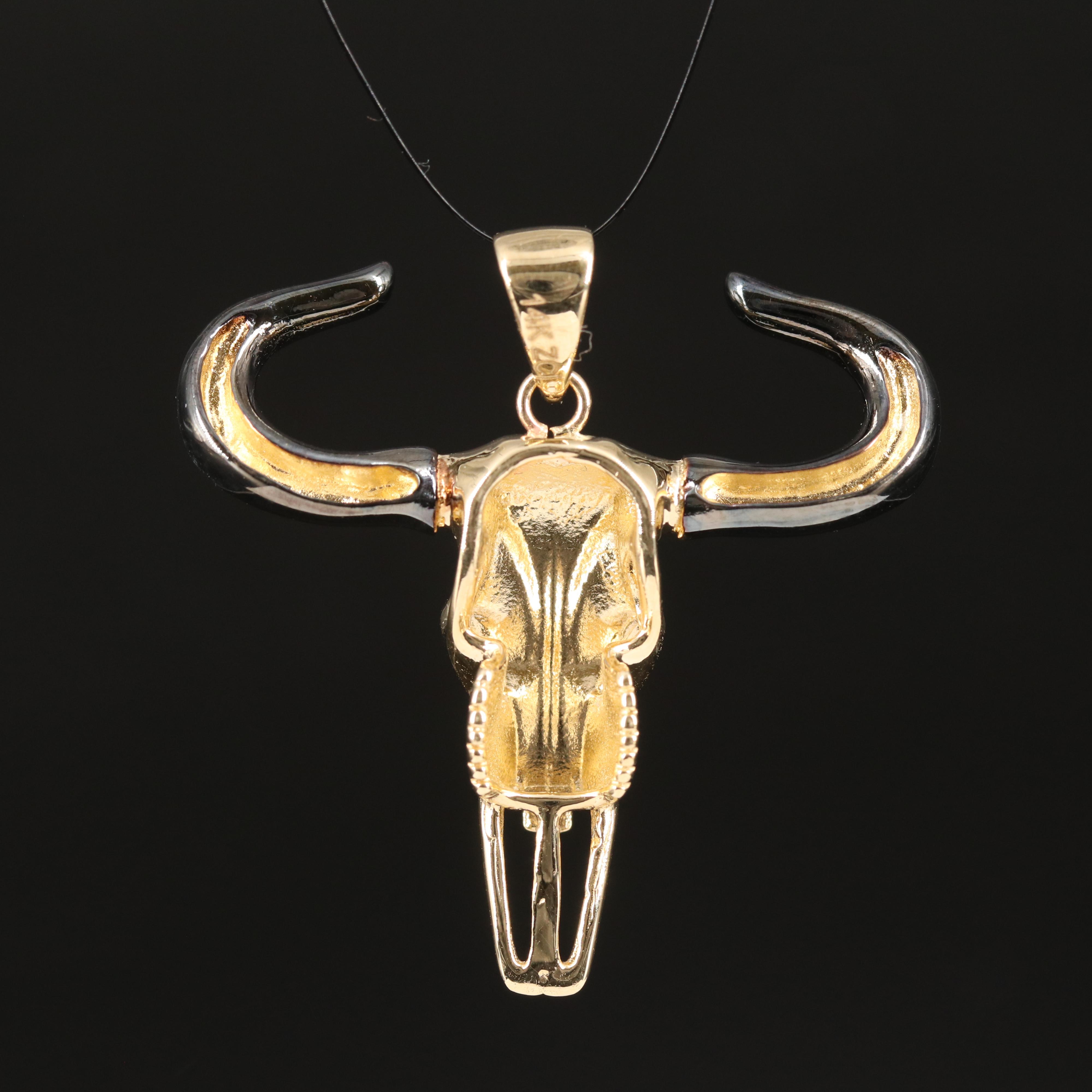 14K Bull Skull Head Pendant