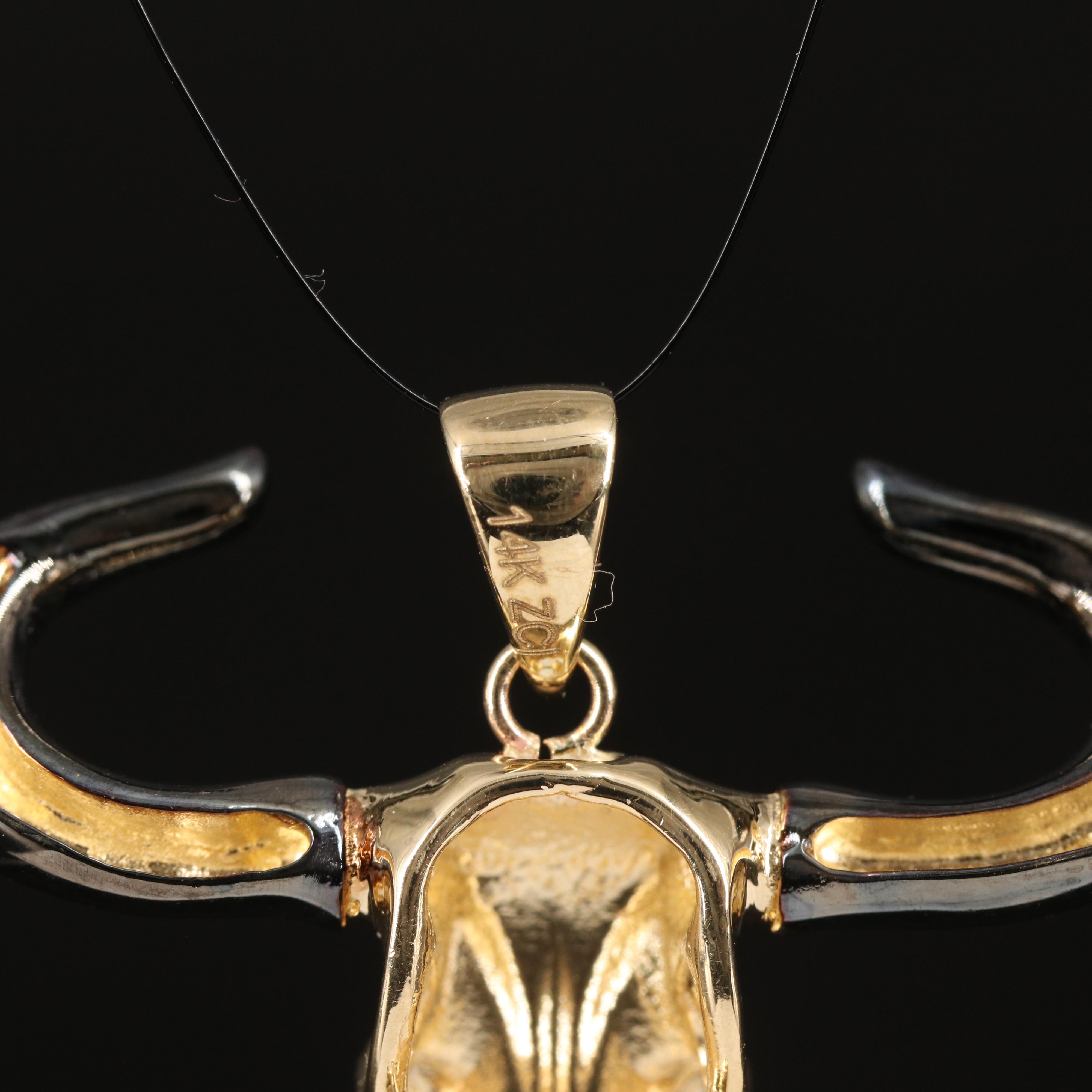 14K Bull Skull Head Pendant