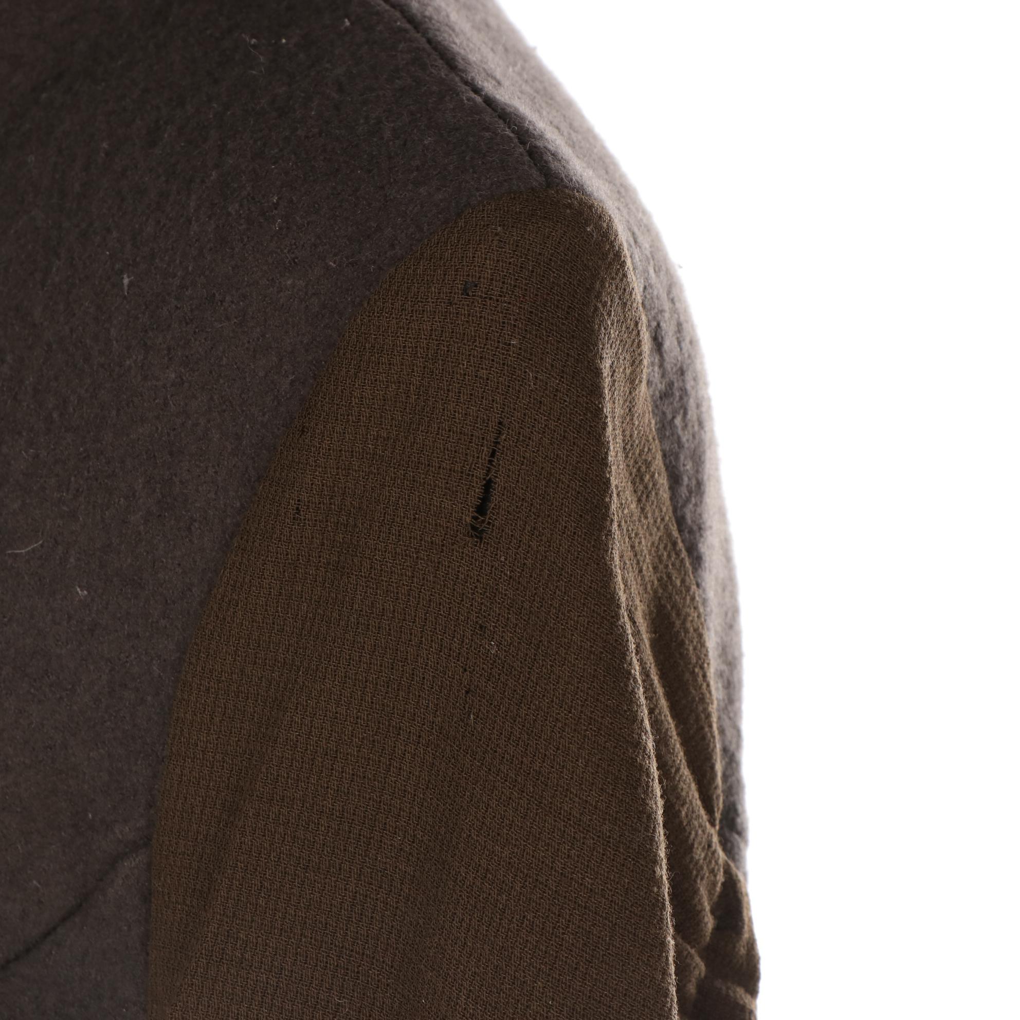 Yoshi Ogawa Belted Jacket in Brown Wool with Ruched Contrast Sleeves