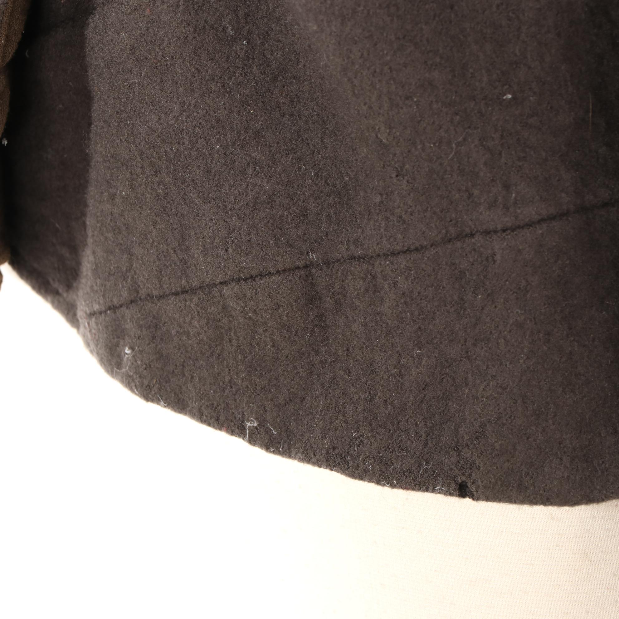 Yoshi Ogawa Belted Jacket in Brown Wool with Ruched Contrast Sleeves