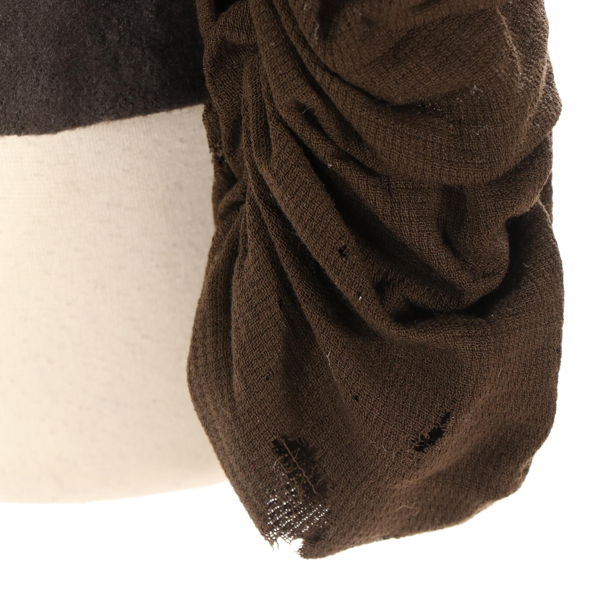 Yoshi Ogawa Belted Jacket in Brown Wool with Ruched Contrast Sleeves