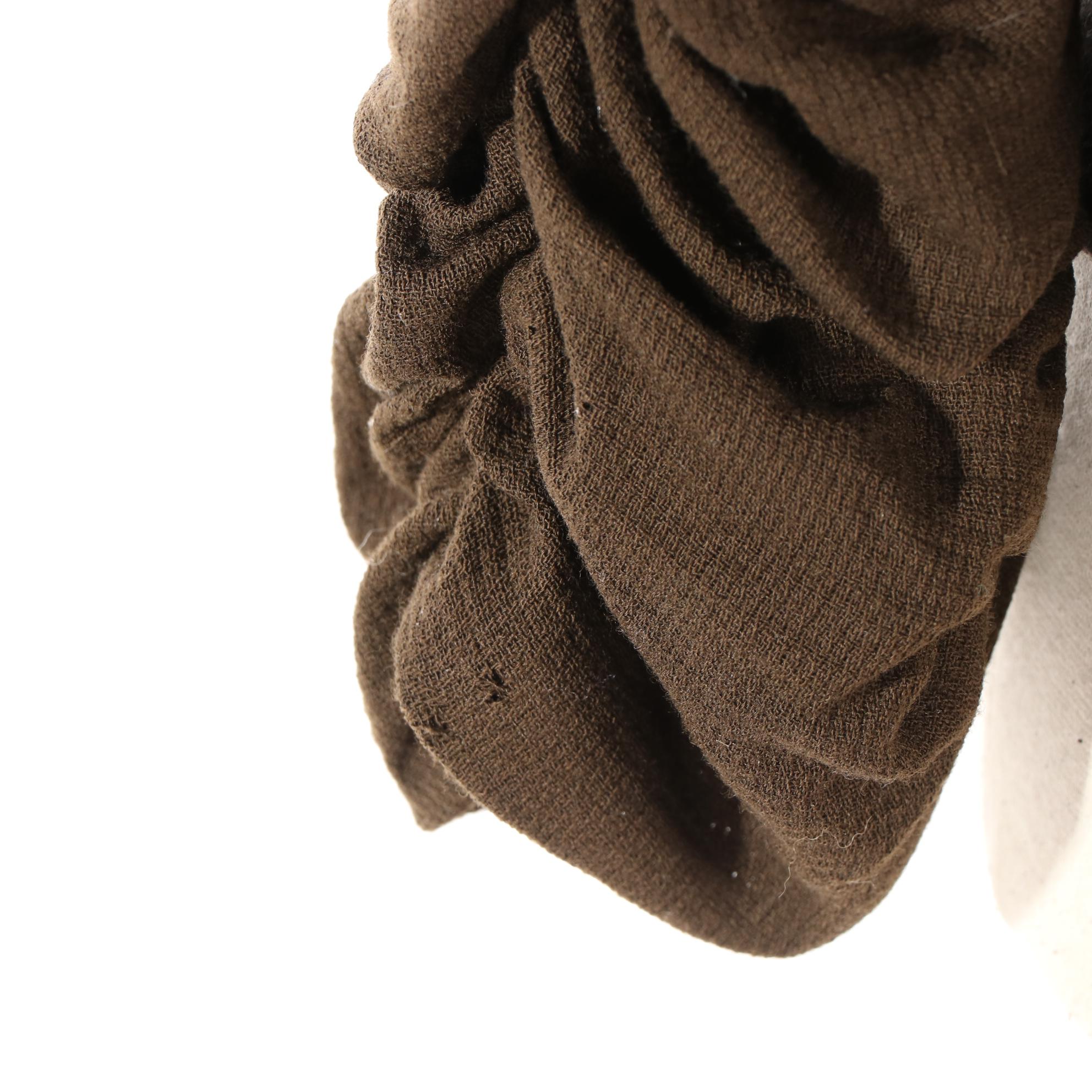 Yoshi Ogawa Belted Jacket in Brown Wool with Ruched Contrast Sleeves