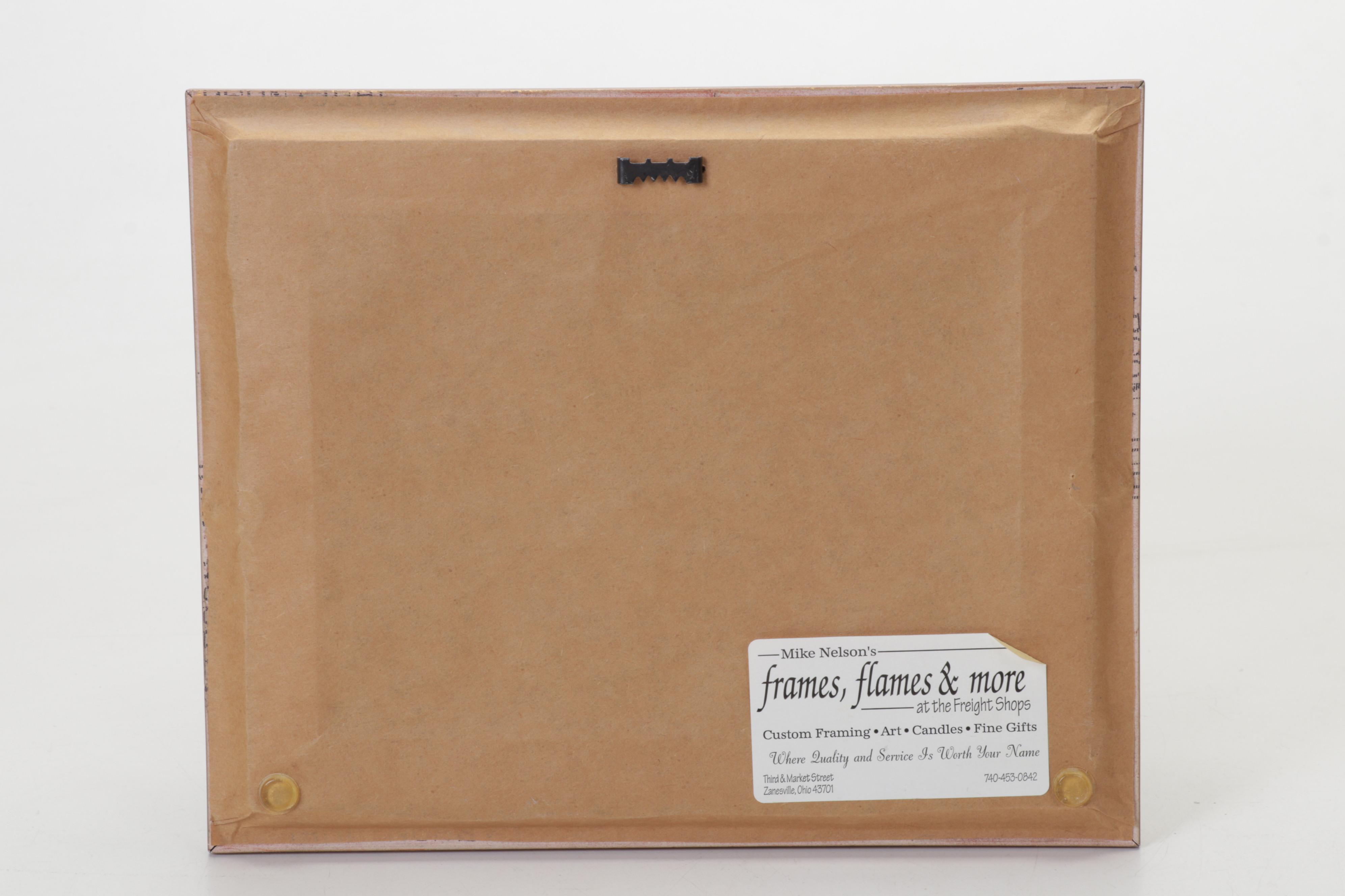 Folk Art Oil Painting of Rooster and Hens in Barnyard, Circa 2000