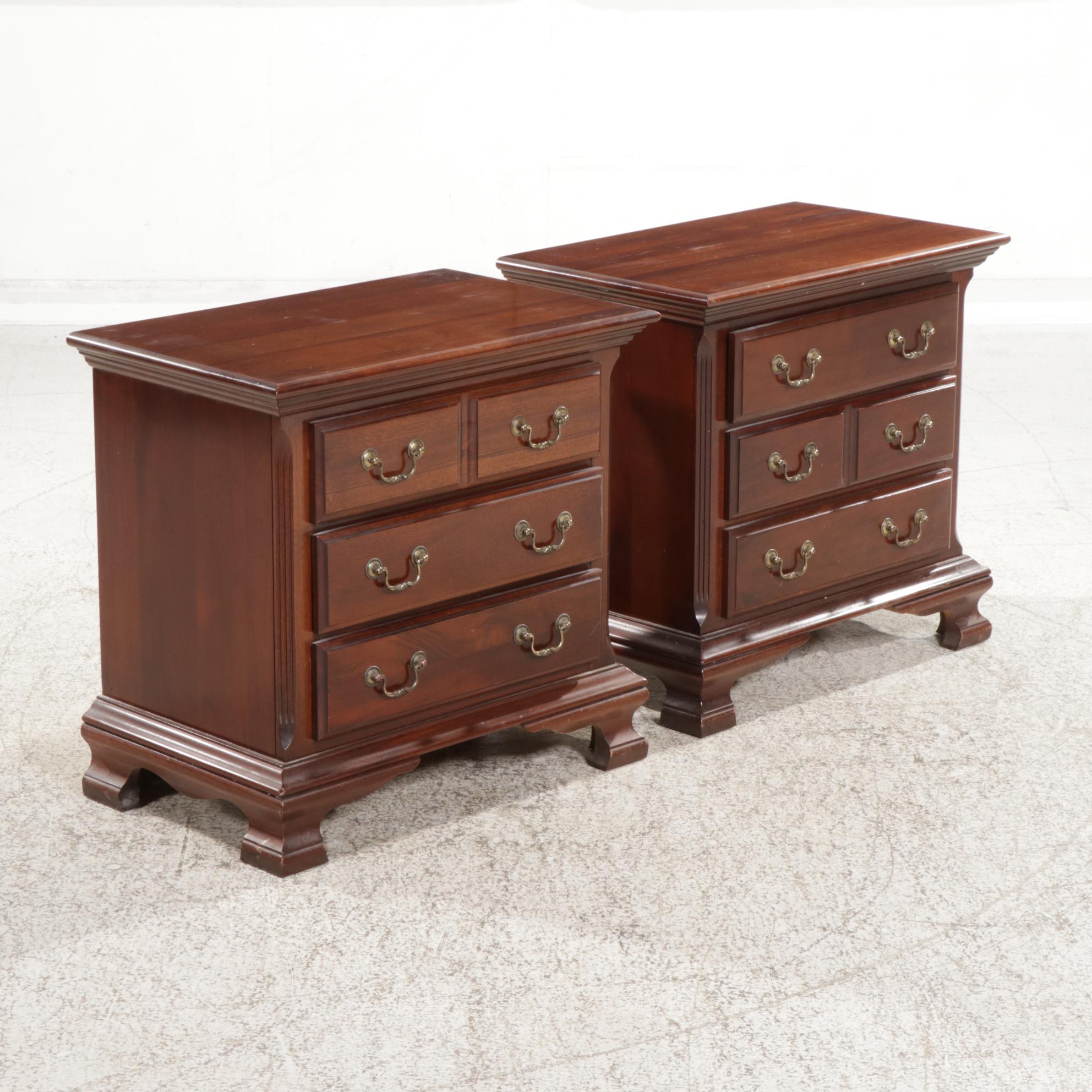 Pair of Kincaid Chippendale Style Cherry Nightstands, Late 20th Century