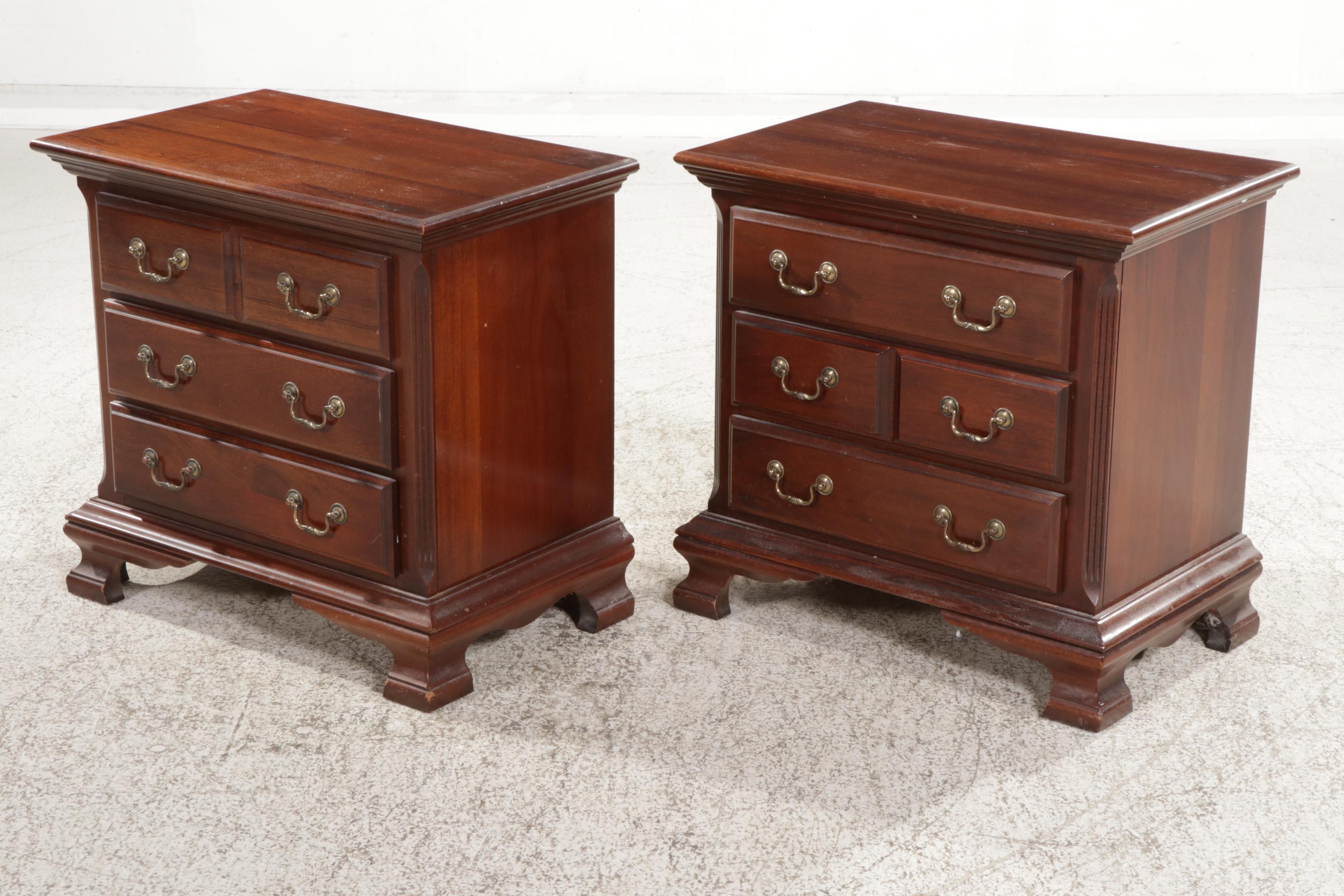 Pair of Kincaid Chippendale Style Cherry Nightstands, Late 20th Century