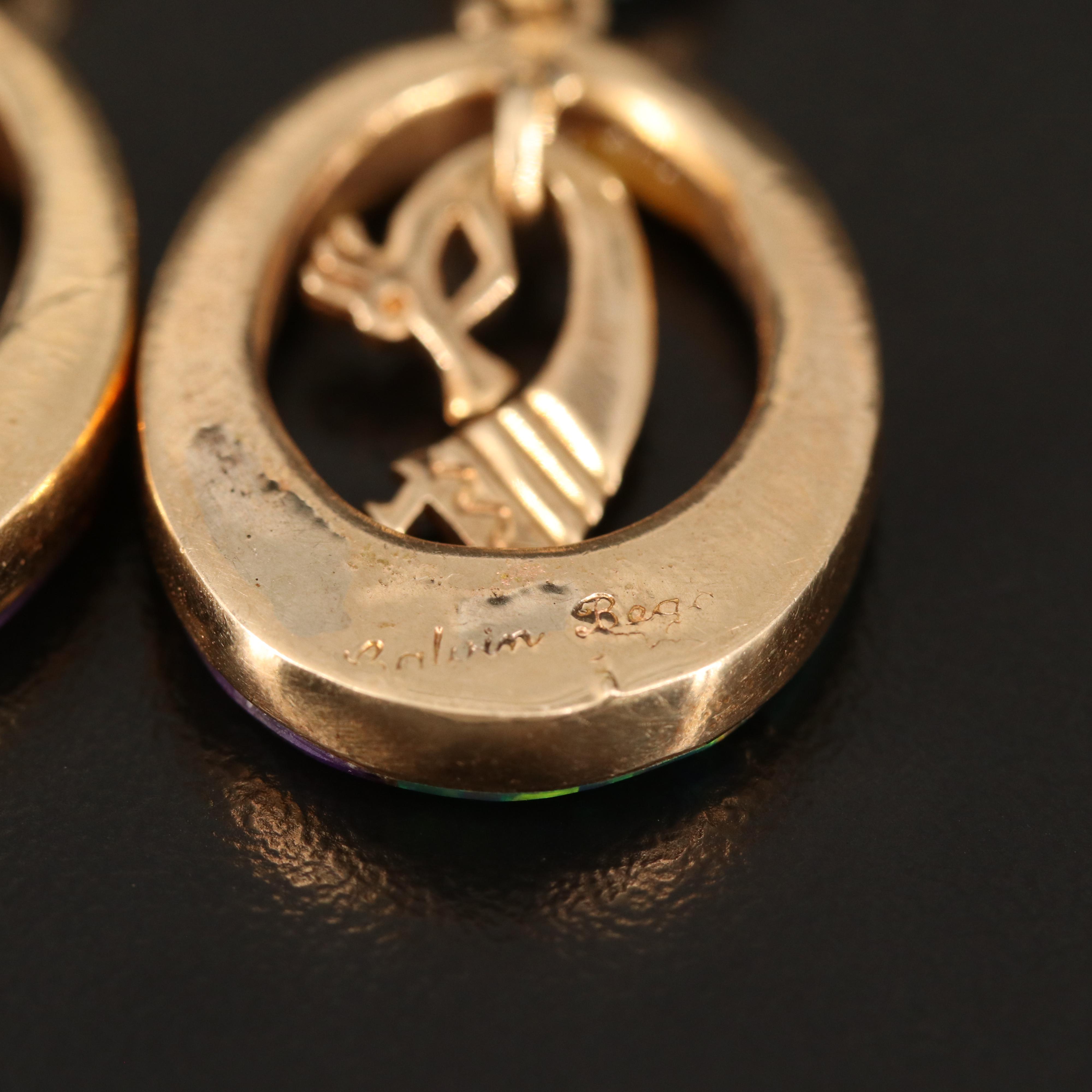 Calvin Bengay Navajo Diné 14K Turquoise, Coral and Gemstone Kokopelli Earrings