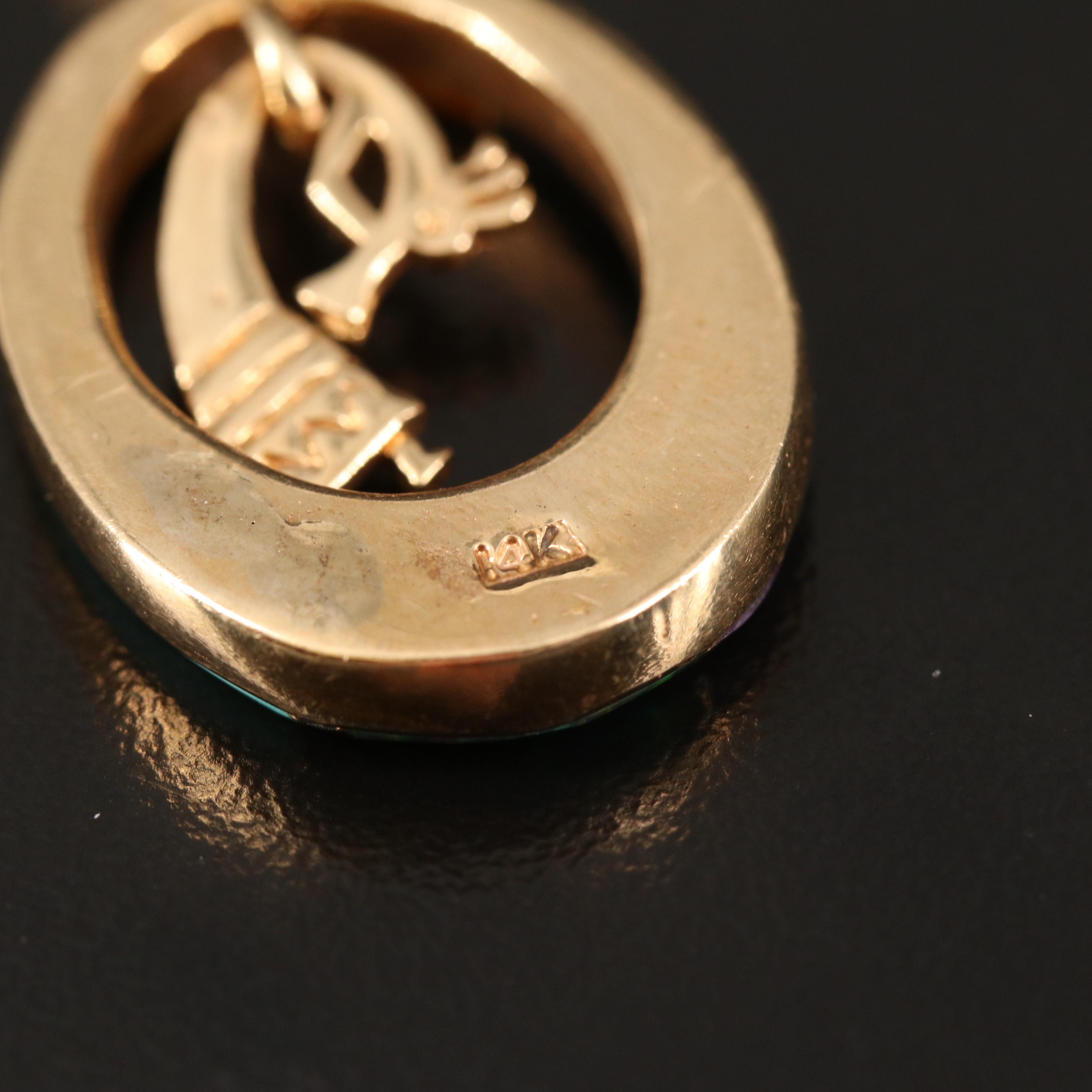 Calvin Bengay Navajo Diné 14K Turquoise, Coral and Gemstone Kokopelli Earrings