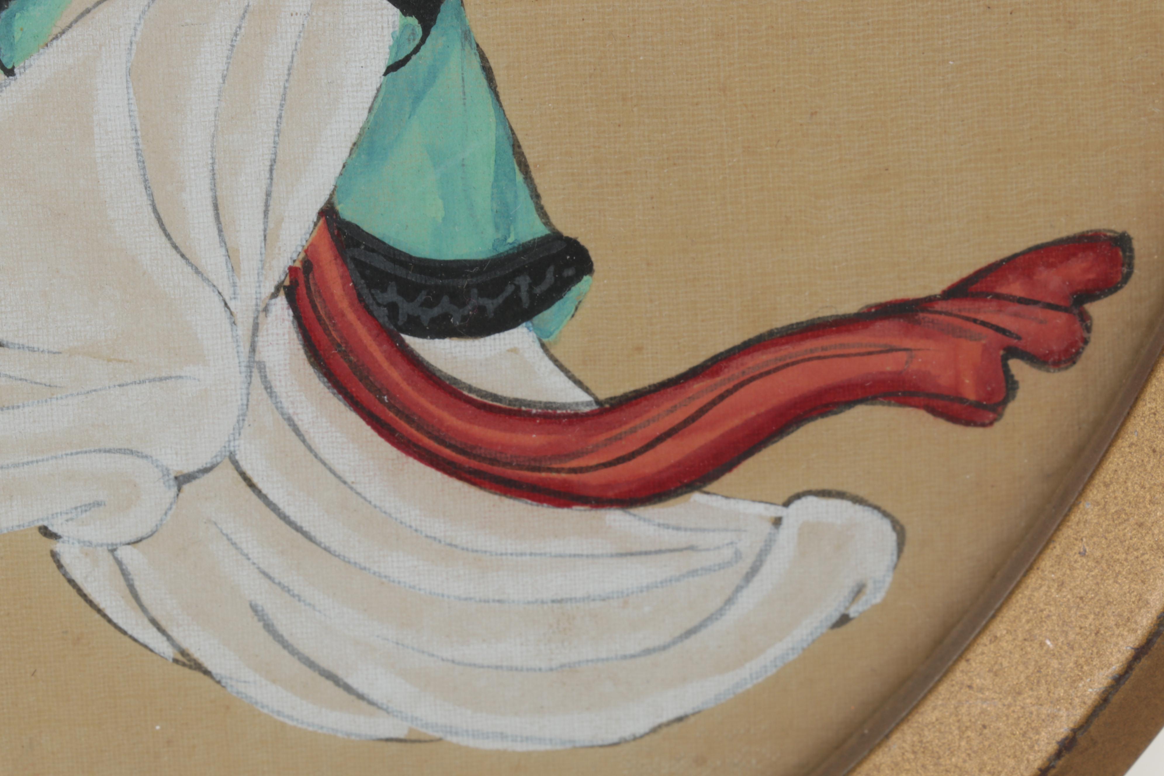 Chinese Female Portrait Gouache Painting on Silk Panel