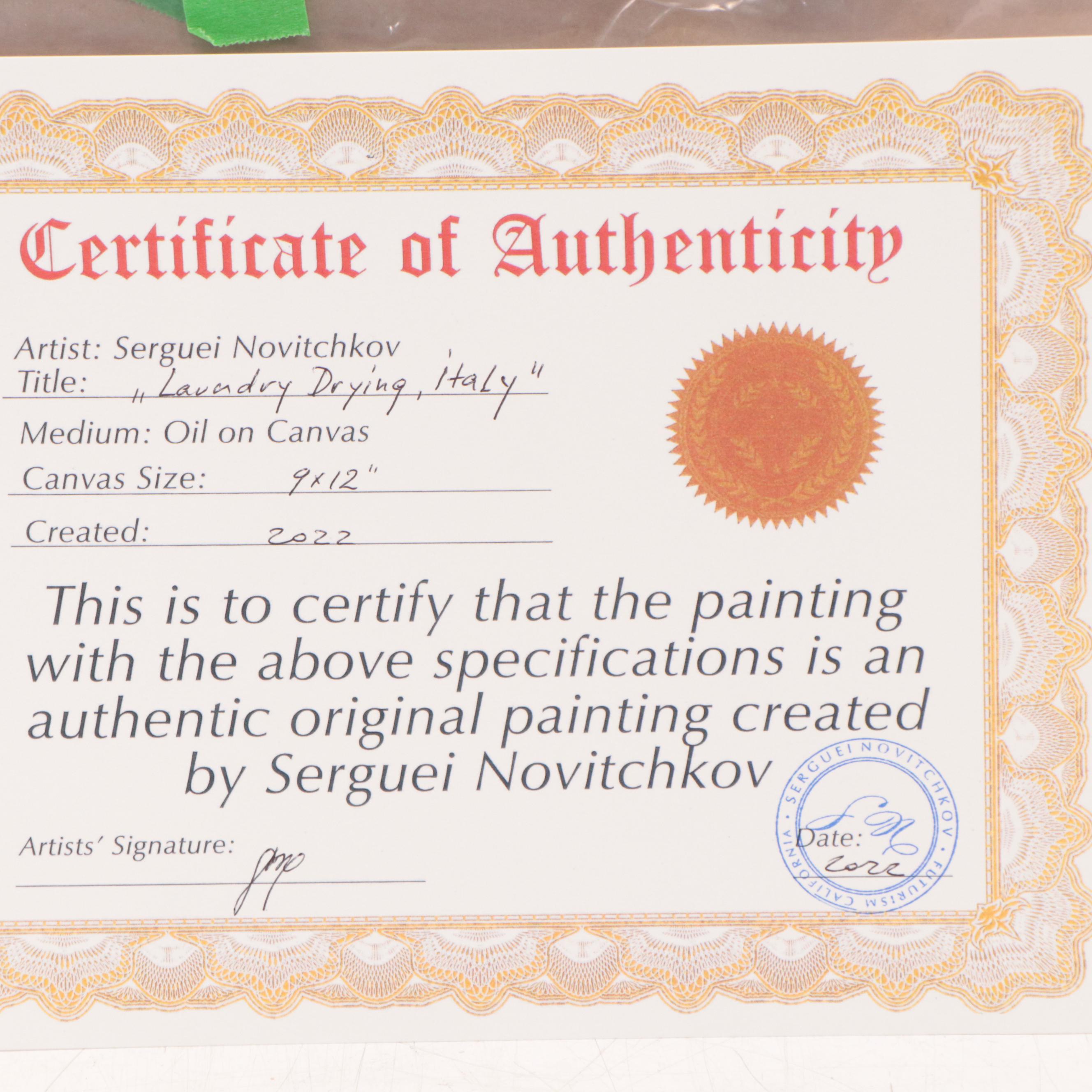 Serguei Novitchkov Oil Painting "Laundry Drying, Italy," 2022