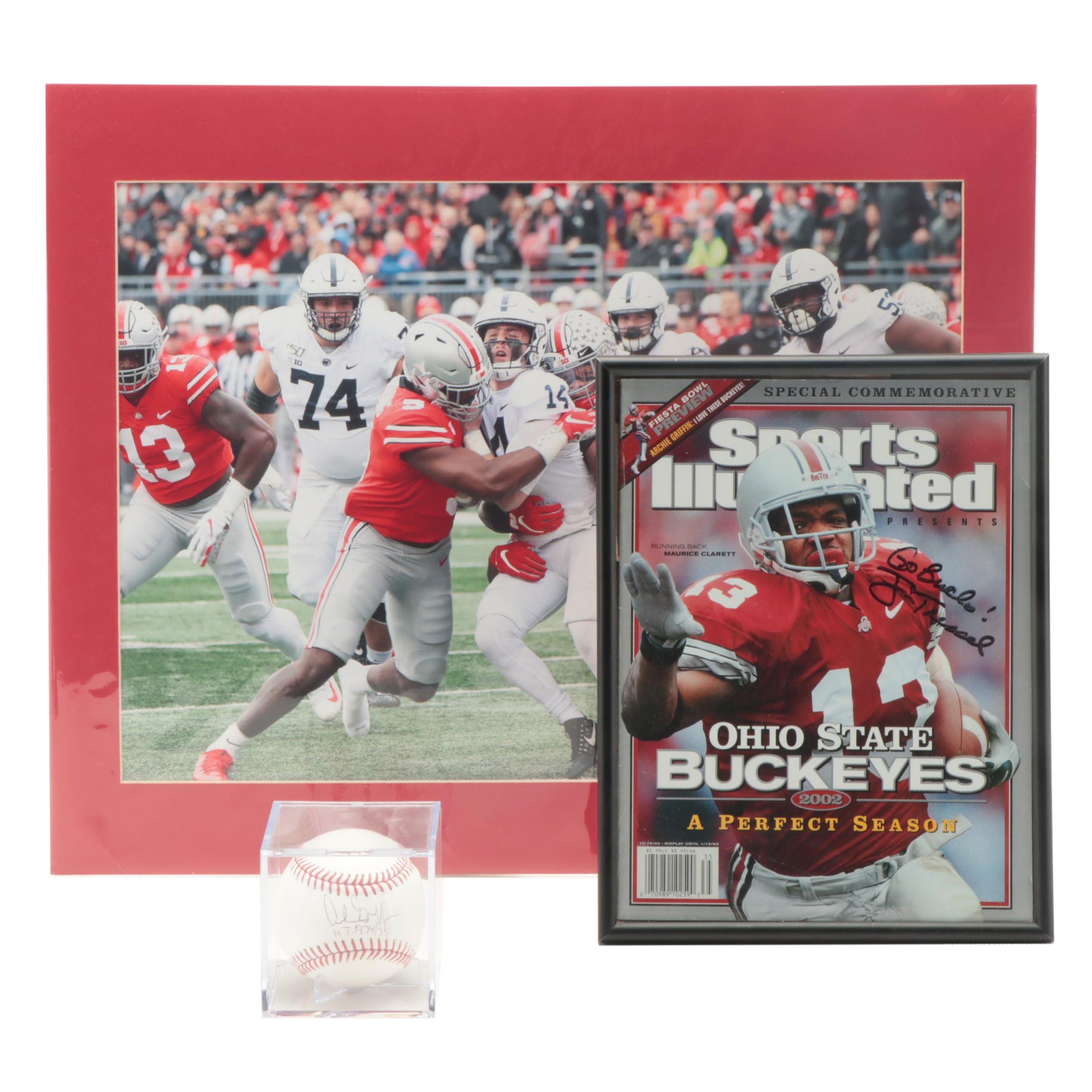 Ohio State University Clarett Signed Framed Magazine, Griffin Signed Baseball