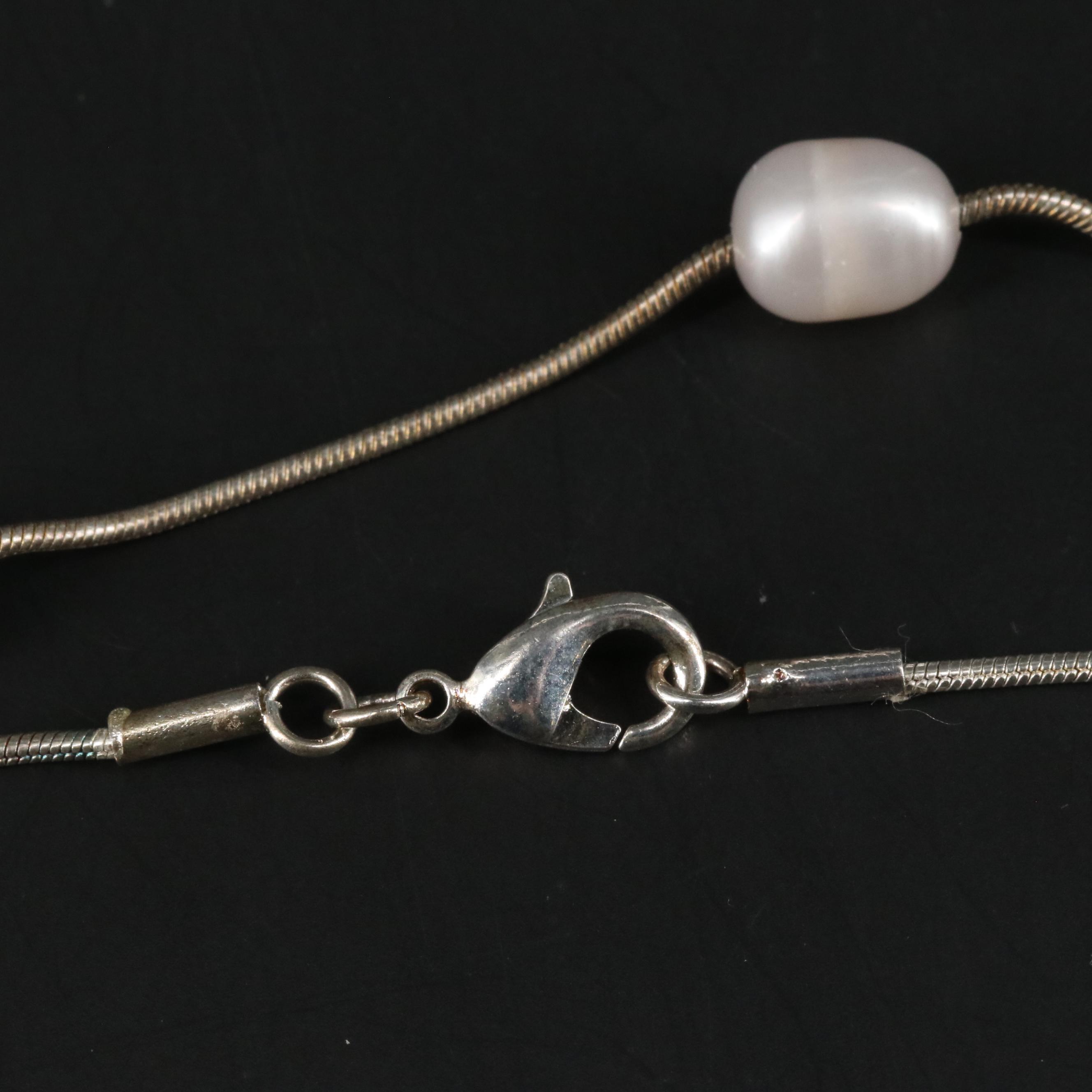 Fine Silver Pearl Cocoon Chain Necklace