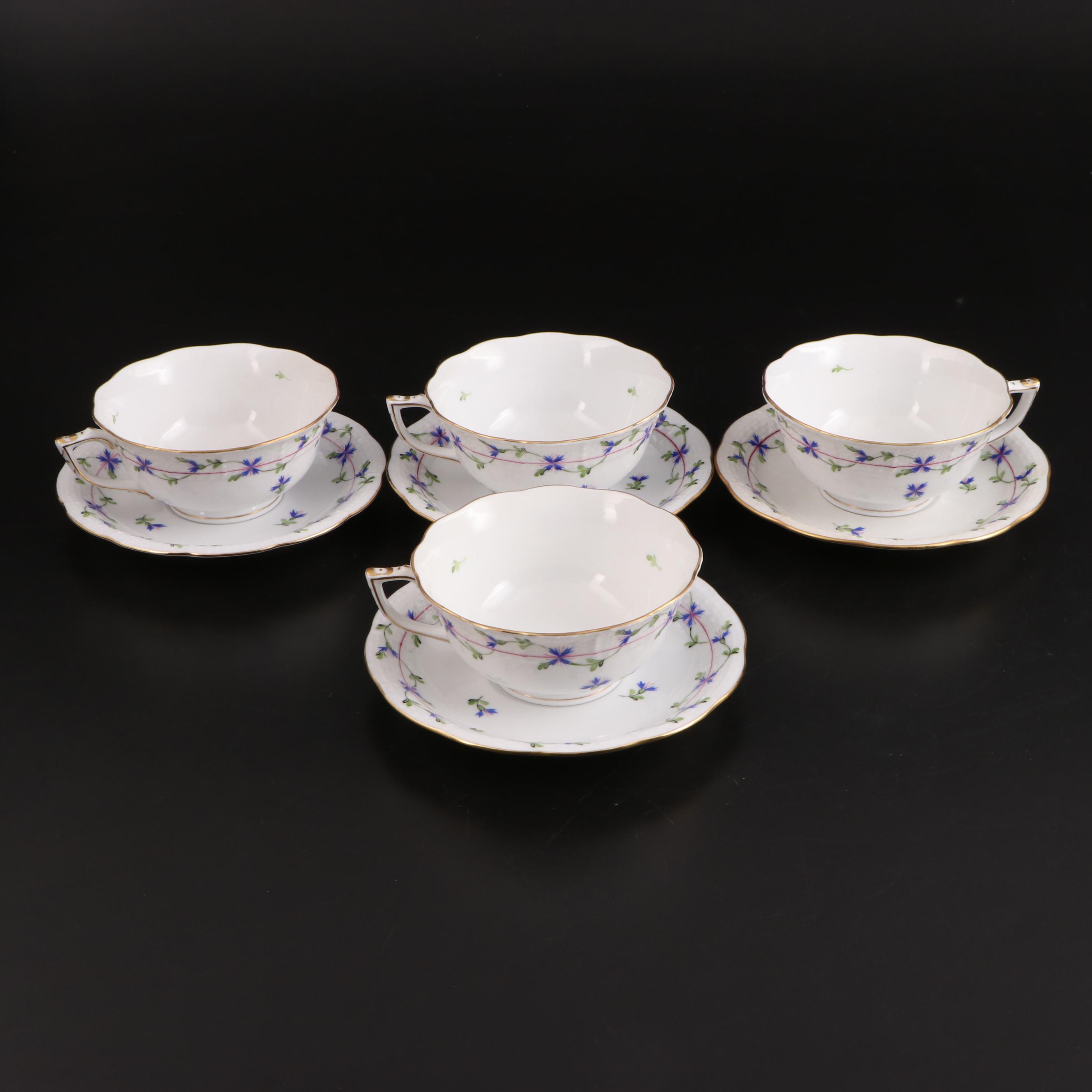 Herend of Hungary "Blue Garland" Hand-Painted Porcelain Tea Set