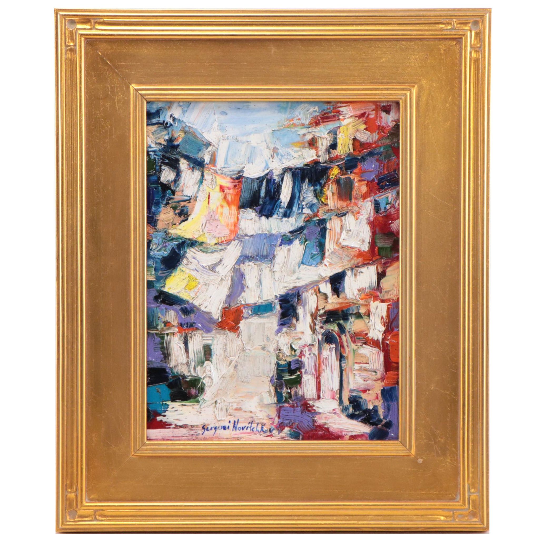 Serguei Novitchkov Oil Painting "Laundry Drying, Italy," 2022