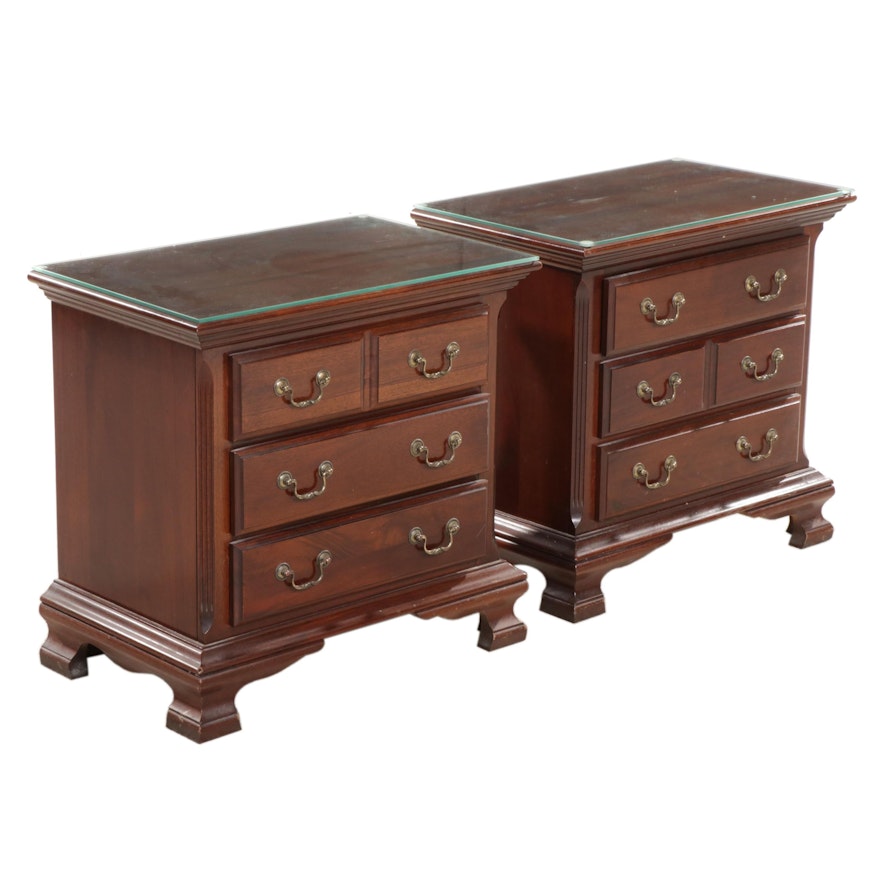 Pair of Kincaid Chippendale Style Cherry Nightstands, Late 20th Century