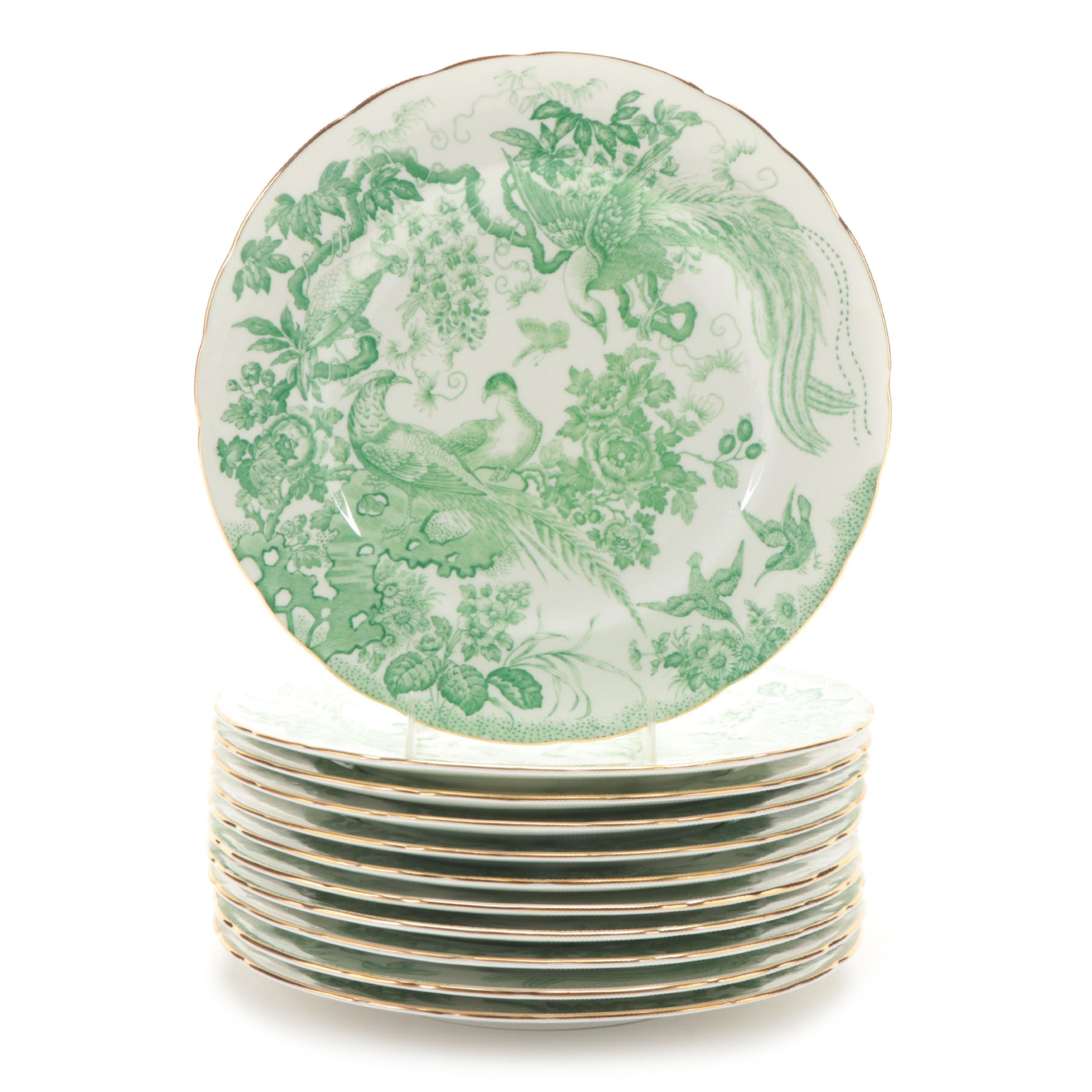 Royal Crown Derby "Green Aves" Bone China Luncheon Plates, 1956-1965
