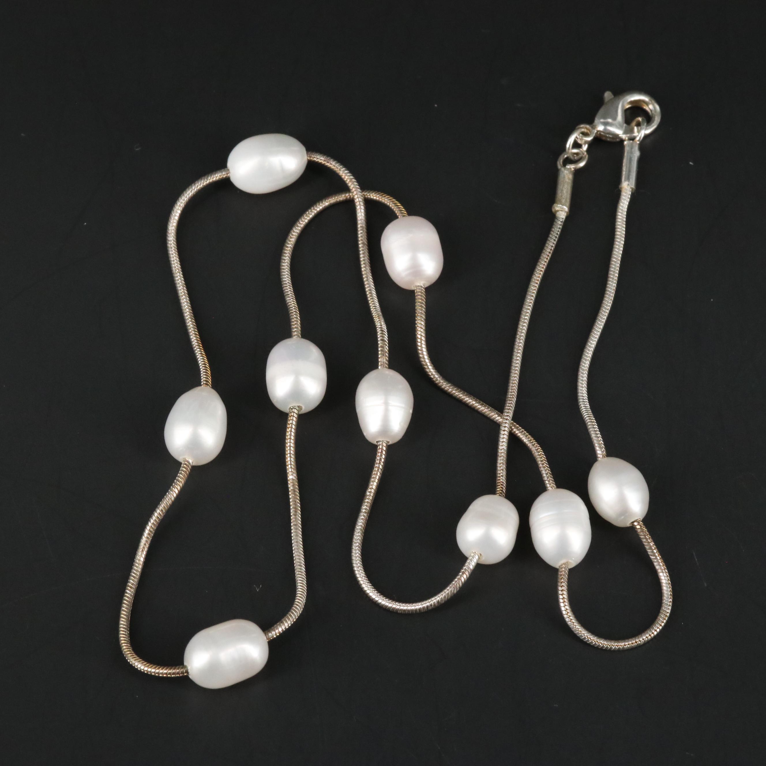 Fine Silver Pearl Cocoon Chain Necklace