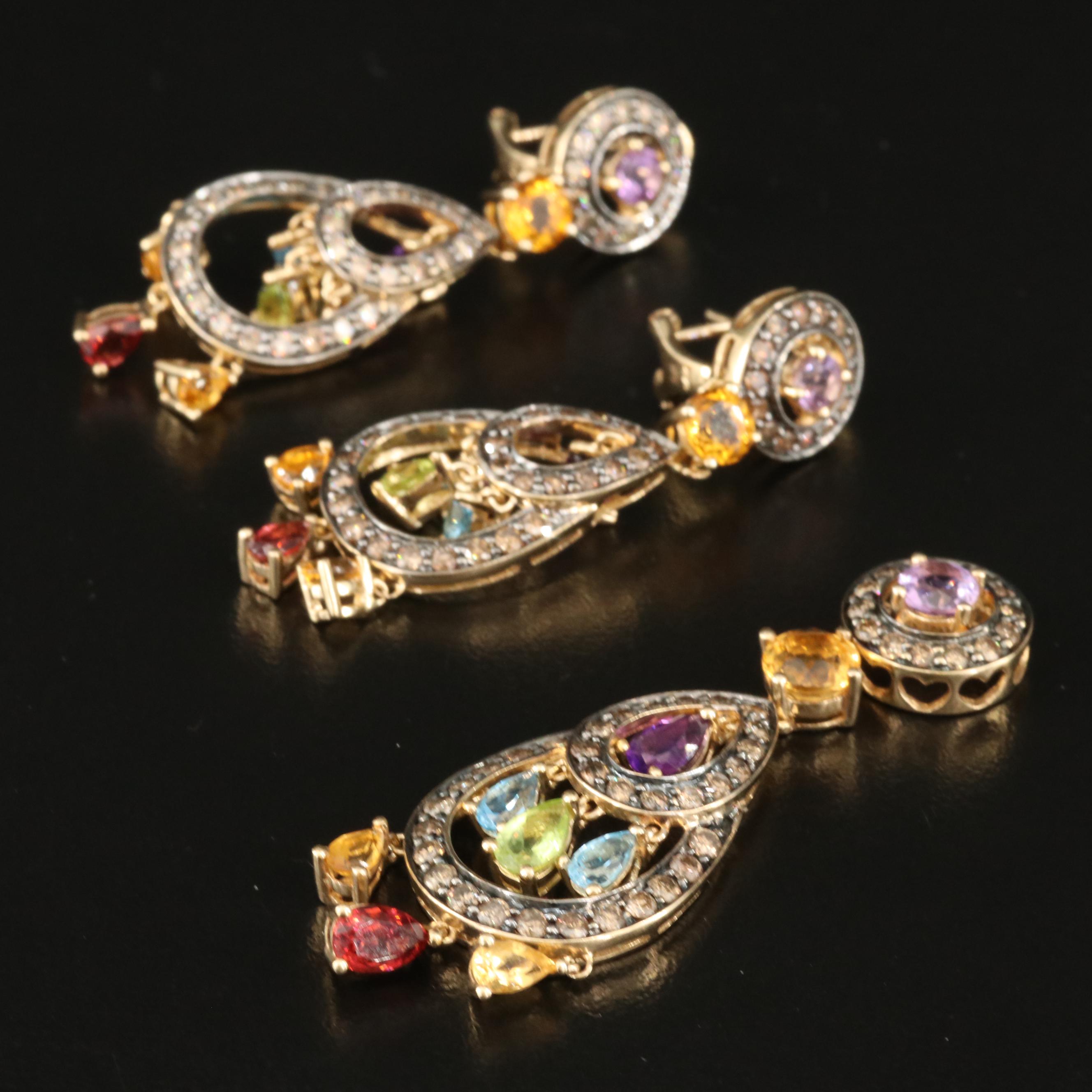 14K Amethyst, Citrine, 3.13 CTW Diamond and Gemstone Earring and Pendant Set