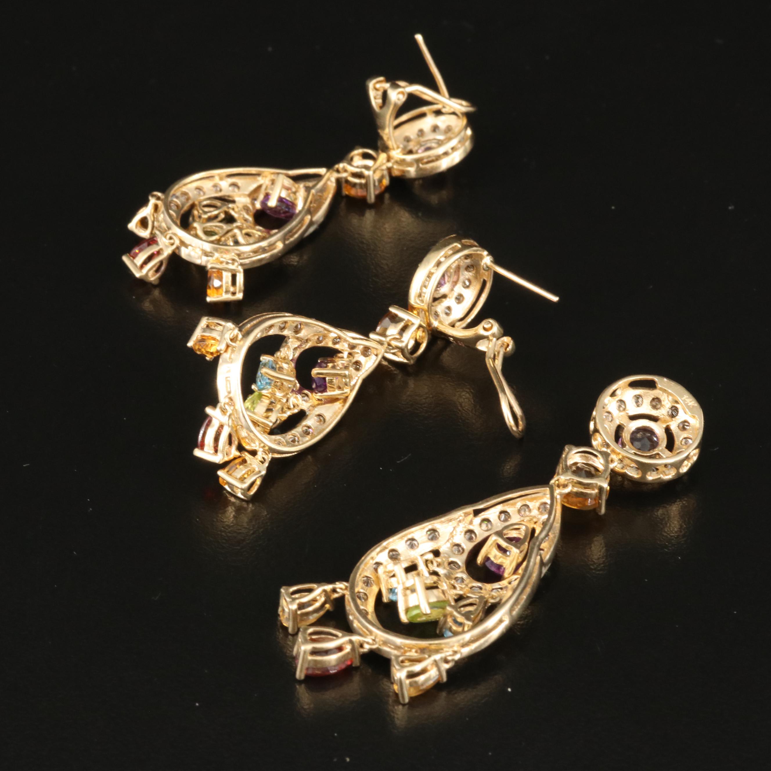 14K Amethyst, Citrine, 3.13 CTW Diamond and Gemstone Earring and Pendant Set