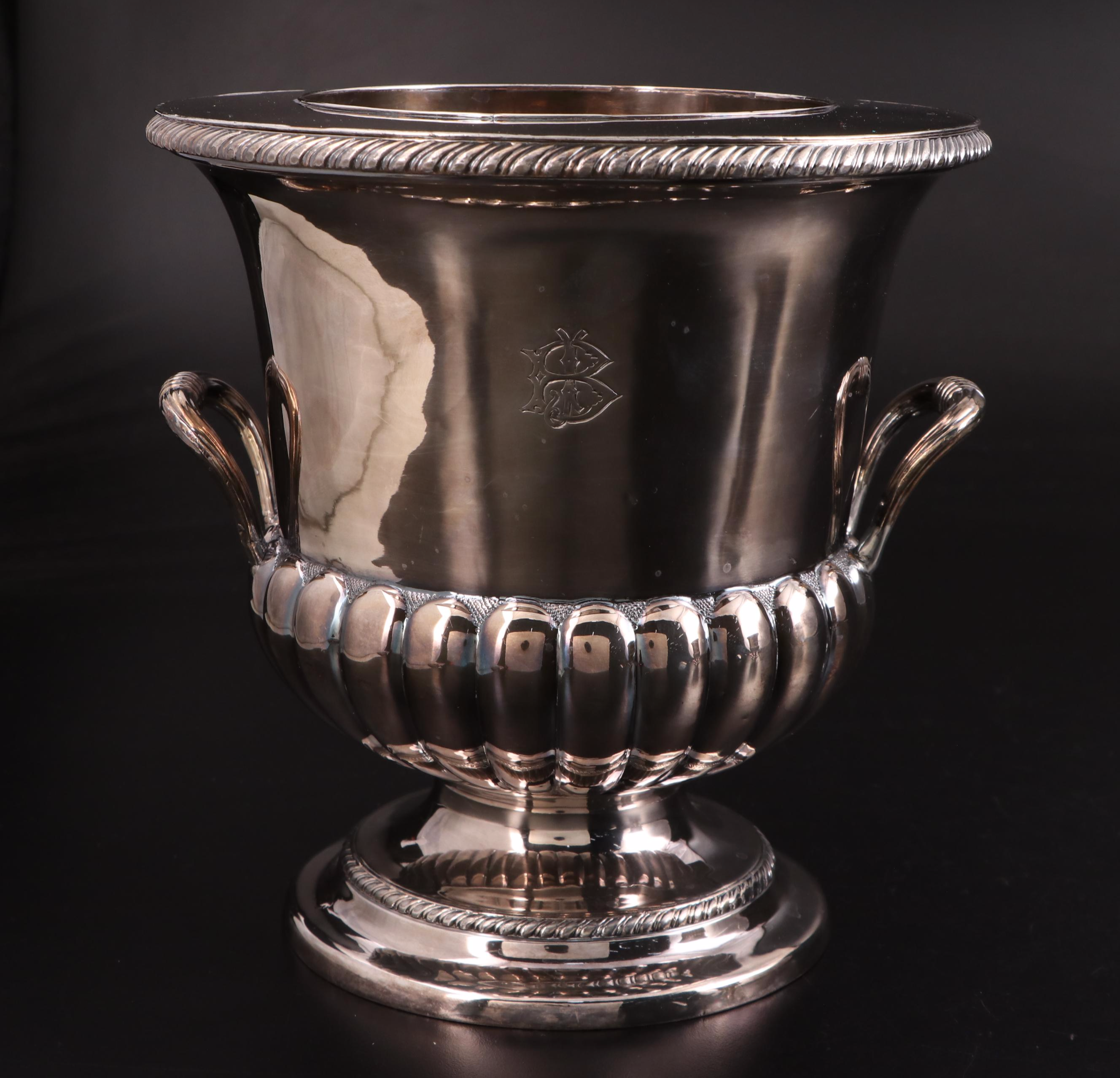 Pair of Old Sheffield Plate Bottle Coolers with Inserts and Covers, 19th Century