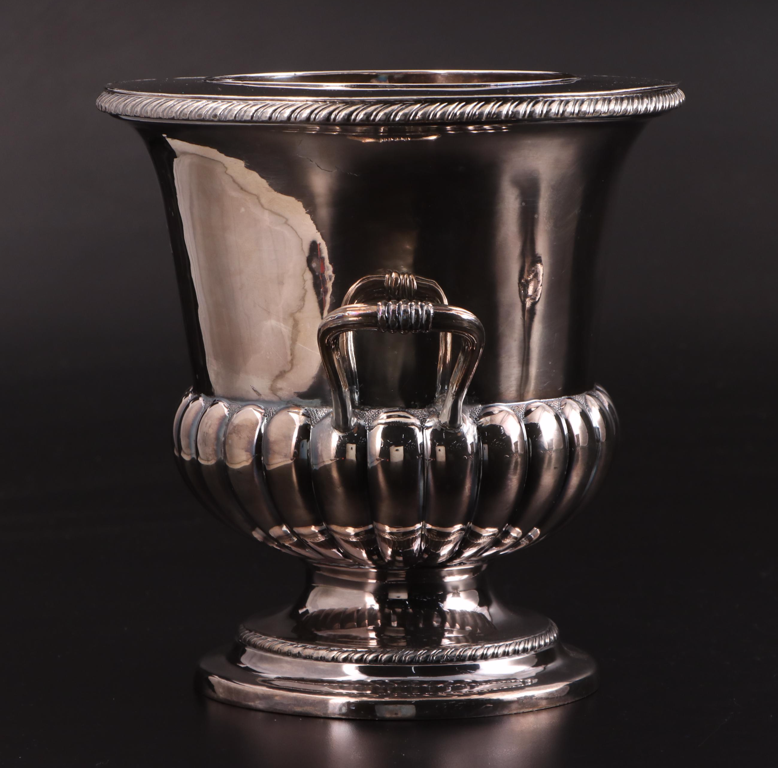 Pair of Old Sheffield Plate Bottle Coolers with Inserts and Covers, 19th Century