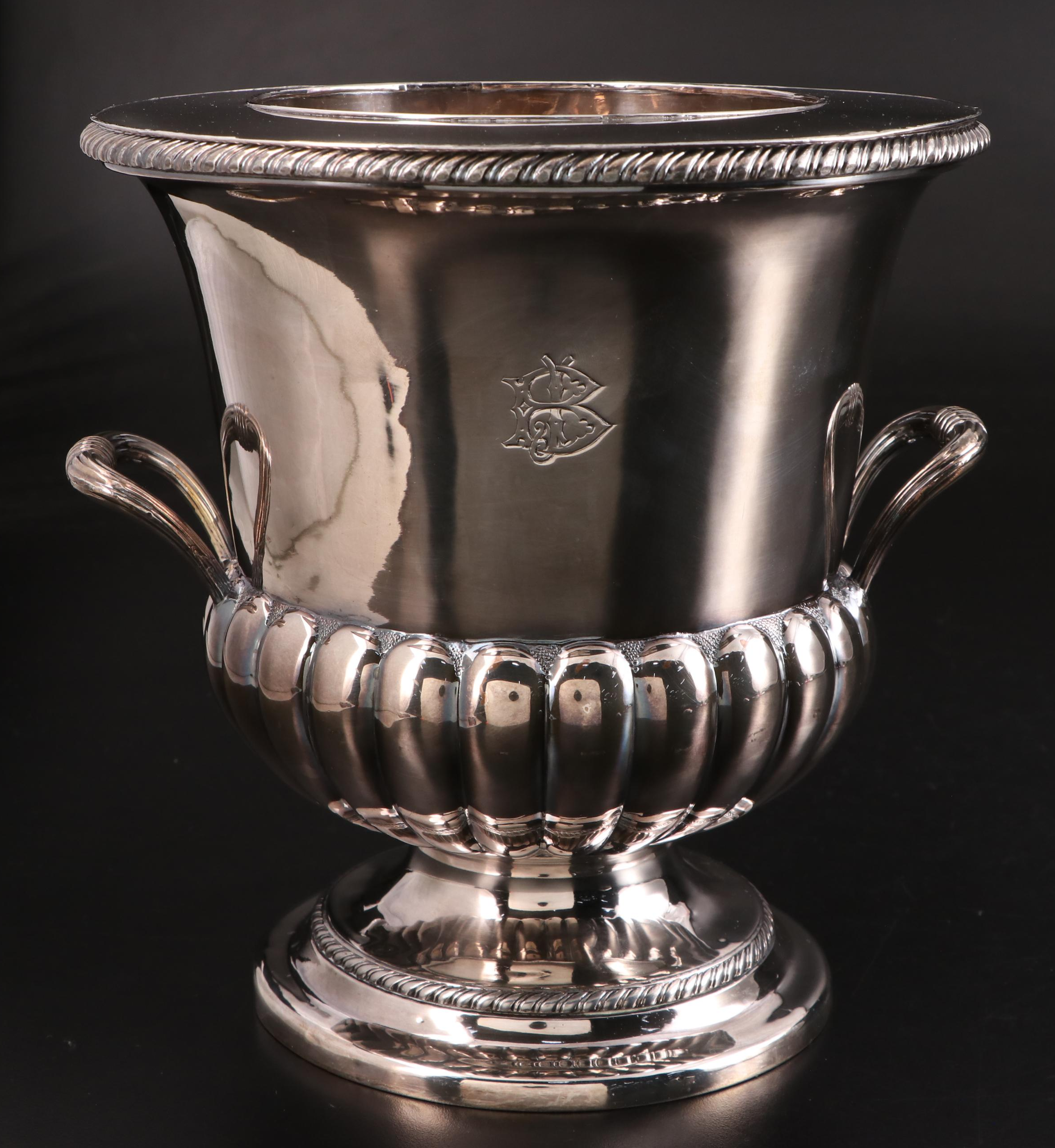 Pair of Old Sheffield Plate Bottle Coolers with Inserts and Covers, 19th Century