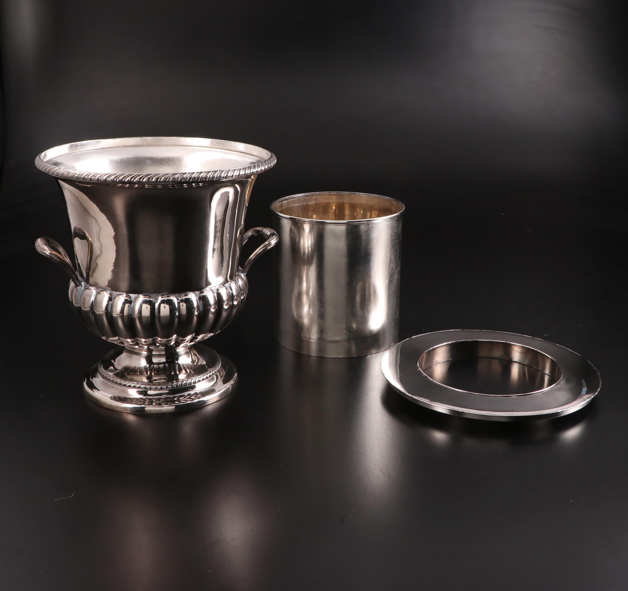 Pair of Old Sheffield Plate Bottle Coolers with Inserts and Covers, 19th Century