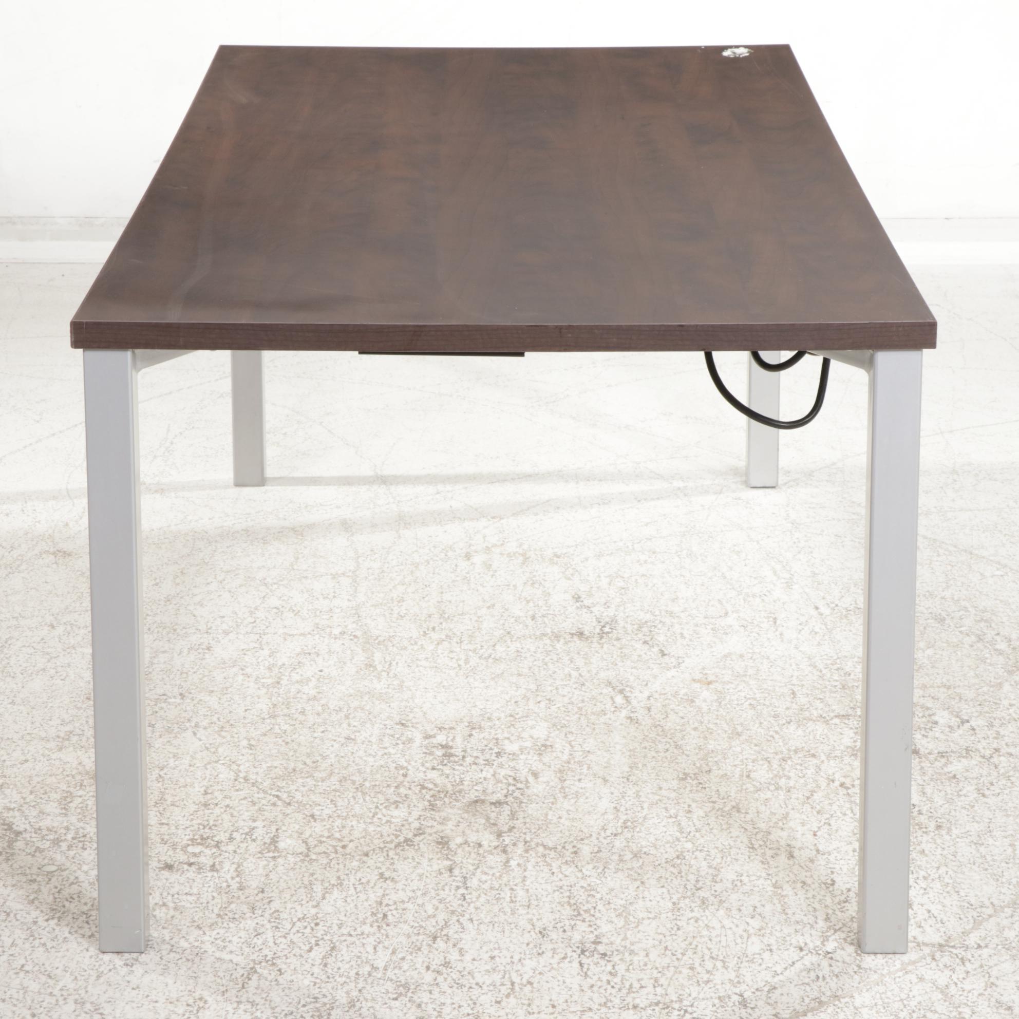 Steelcase Modernist Style Walnut-Grained Laminate and Metal Writing Desk