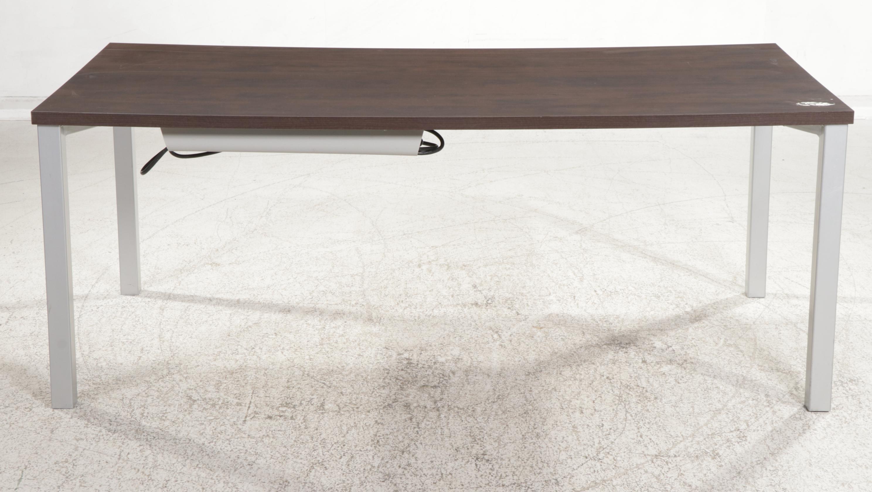 Steelcase Modernist Style Walnut-Grained Laminate and Metal Writing Desk