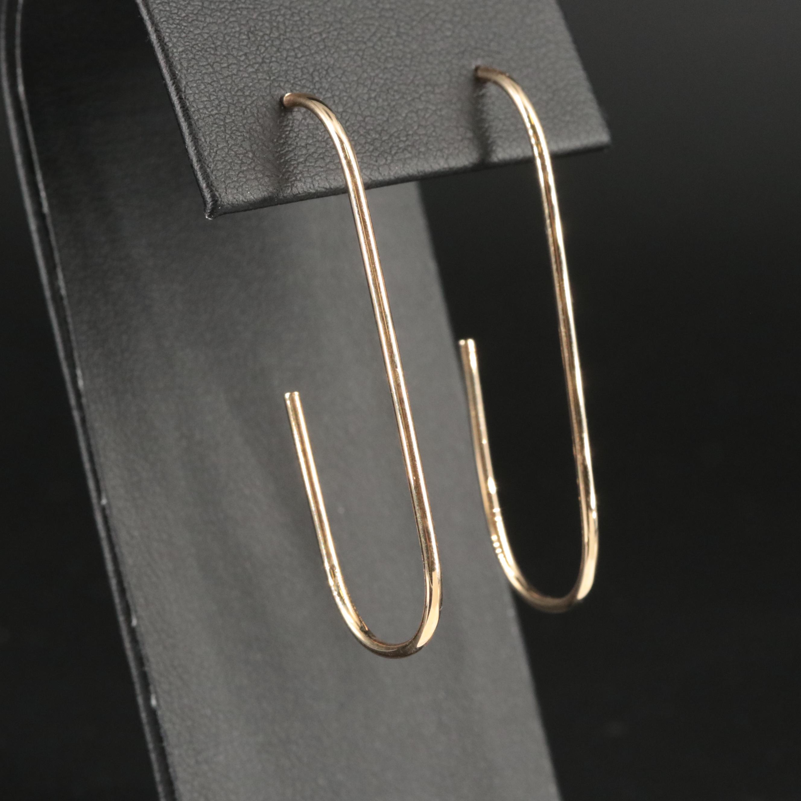 14K Elongated J Hoop Earrings
