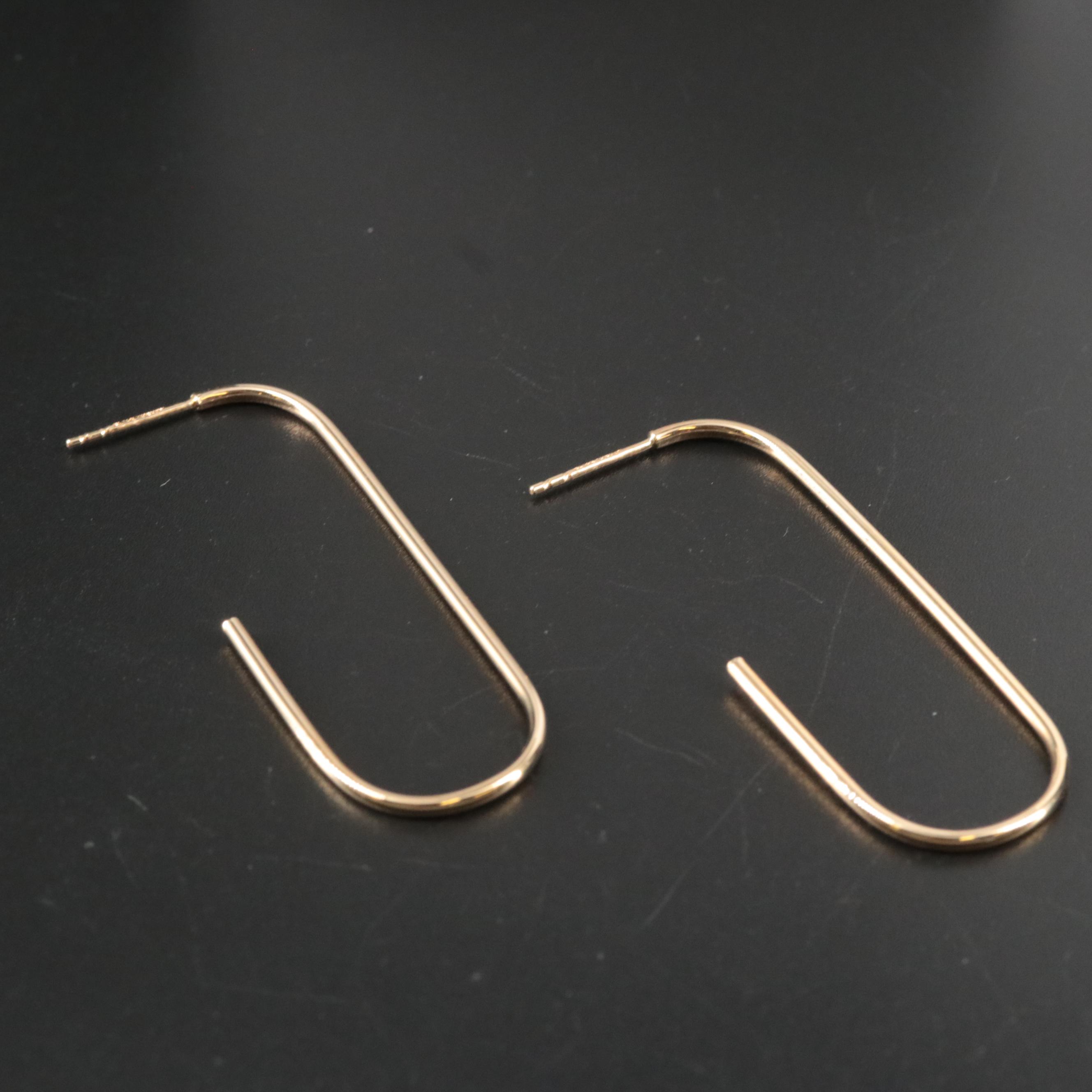 14K Elongated J Hoop Earrings