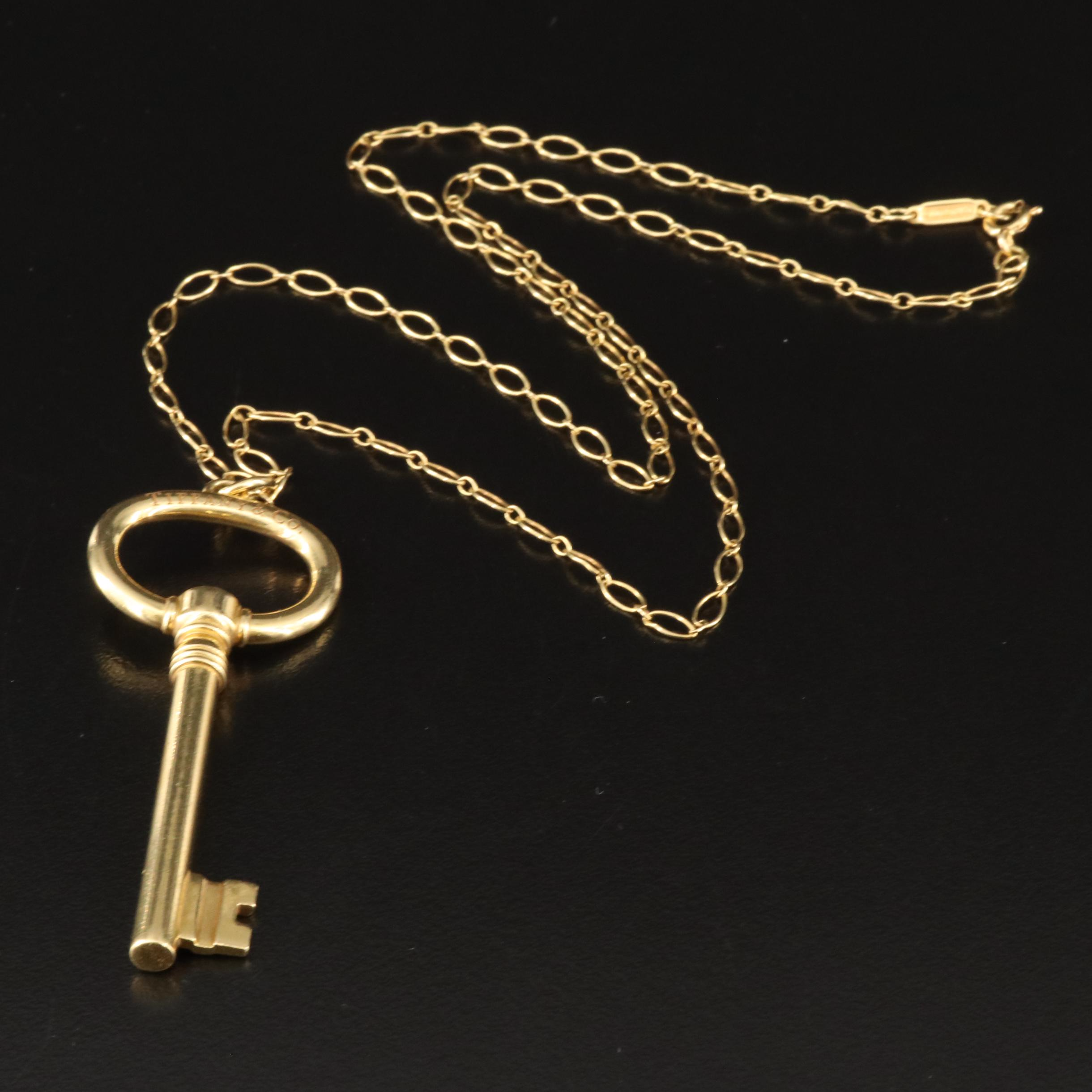 Tiffany & Co. 18K Key Pendant Necklace