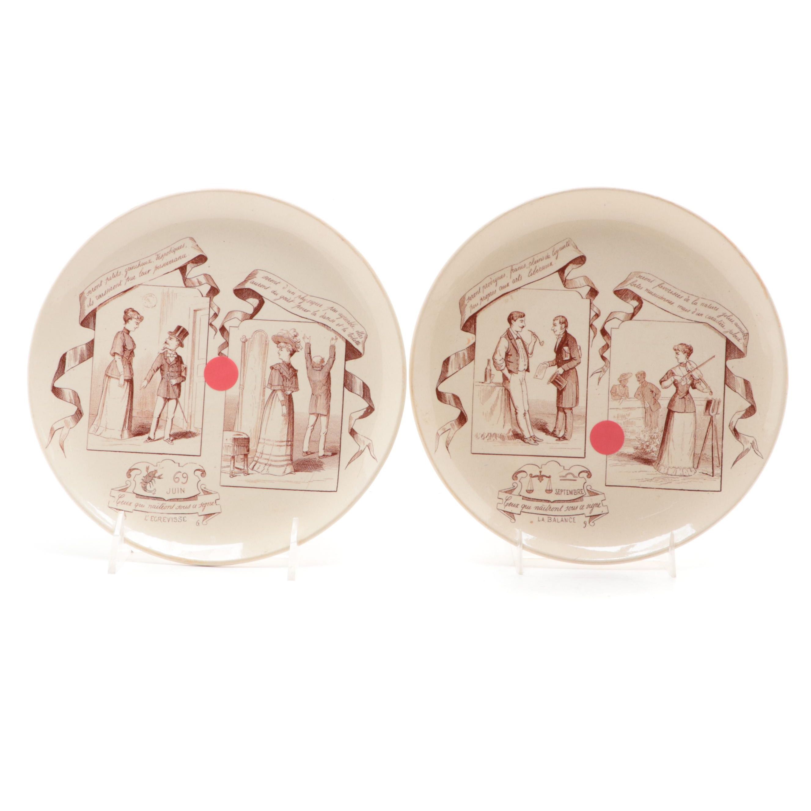 Creil et Montereau "Horoscopes" Ironstone Cancer and Libra Collector Plates
