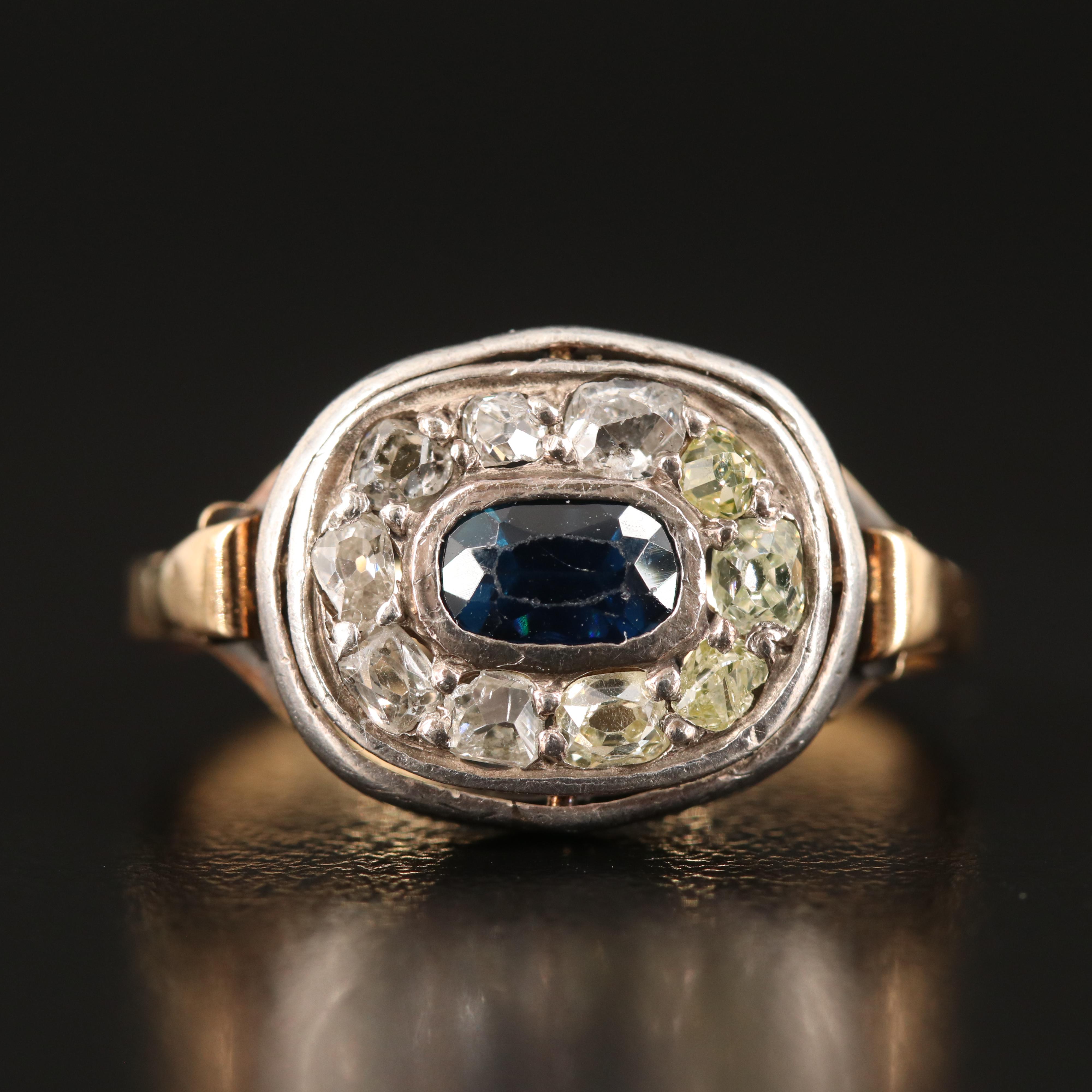 Antique 18K and Sterling Sapphire and Diamond Ring
