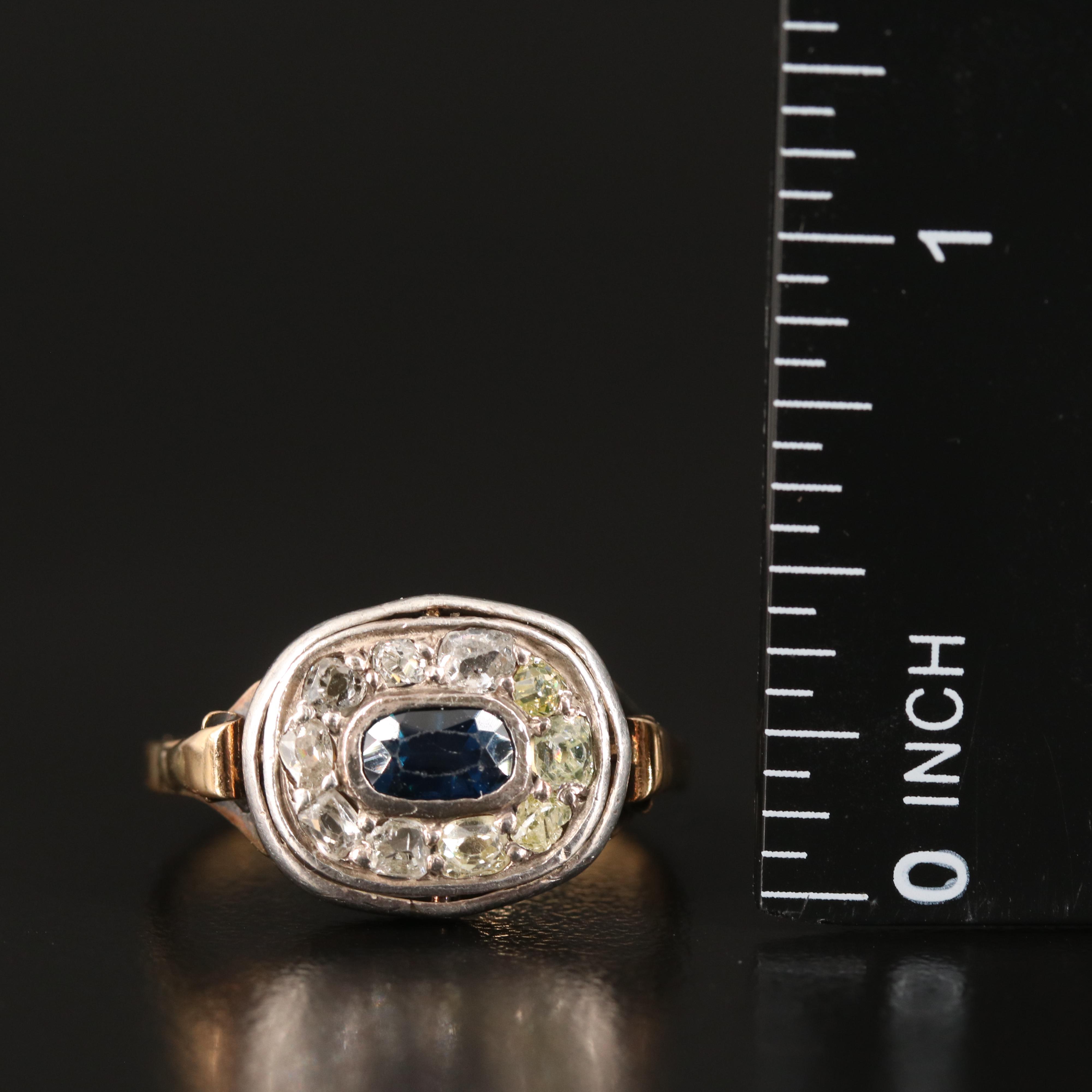 Antique 18K and Sterling Sapphire and Diamond Ring