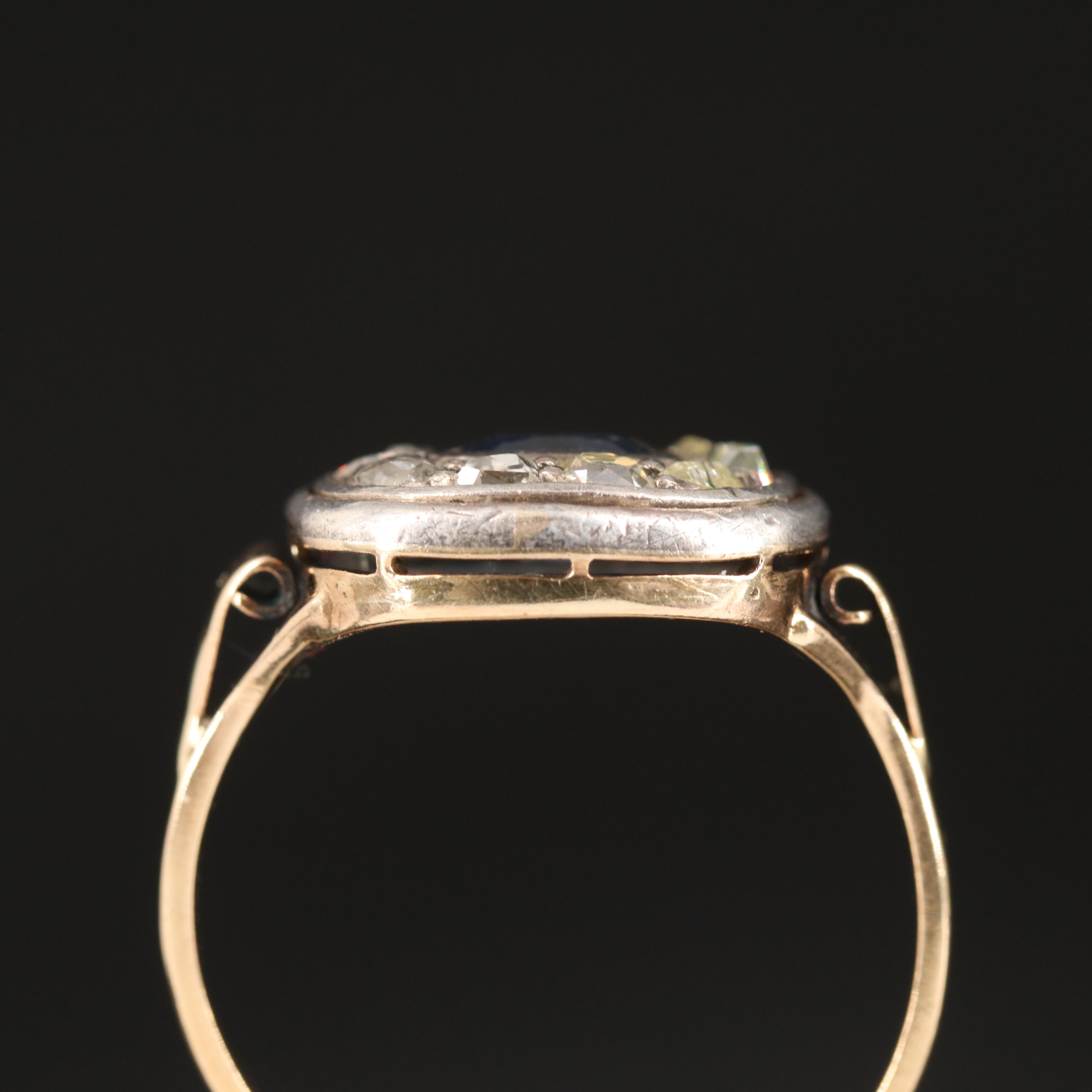 Antique 18K and Sterling Sapphire and Diamond Ring