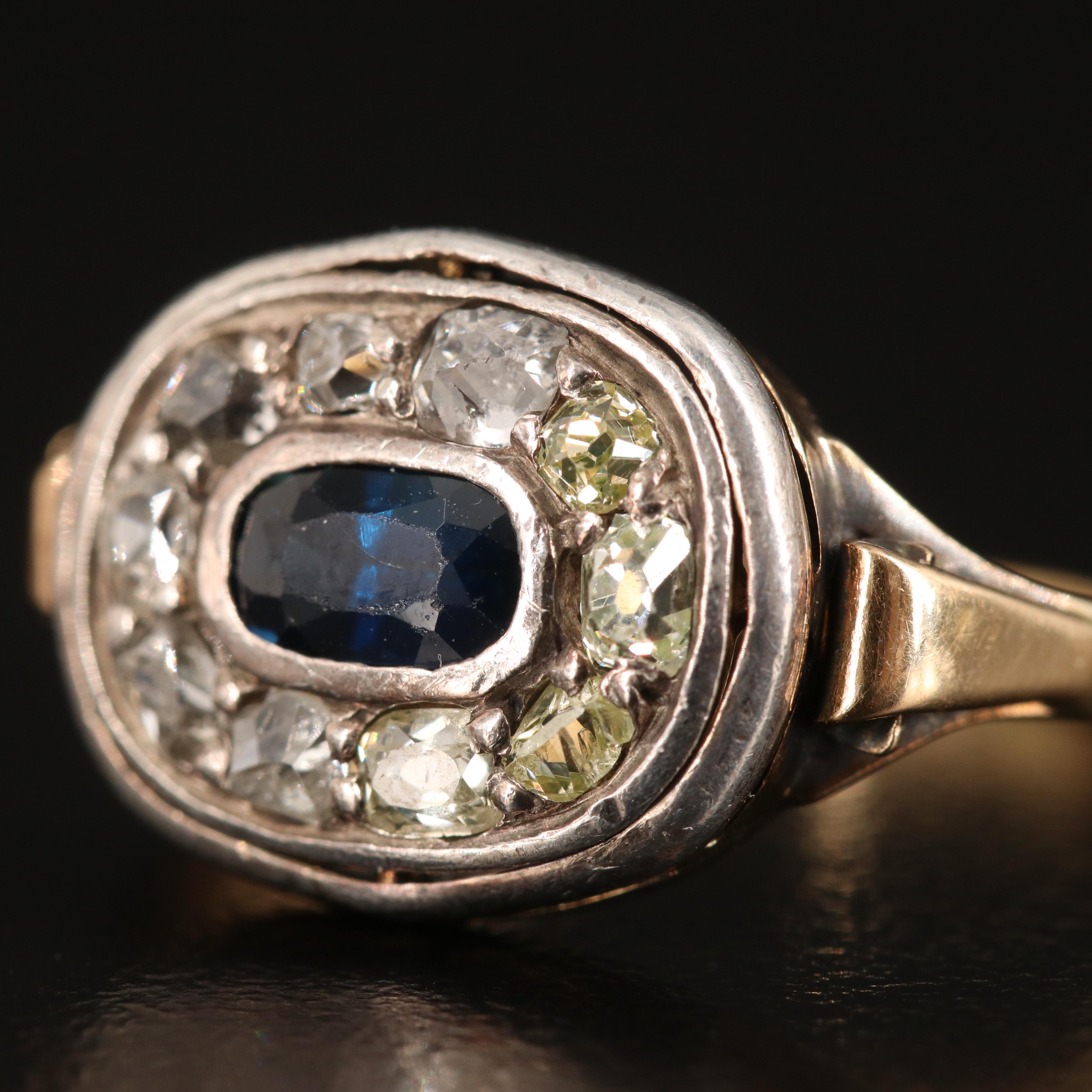 Antique 18K and Sterling Sapphire and Diamond Ring