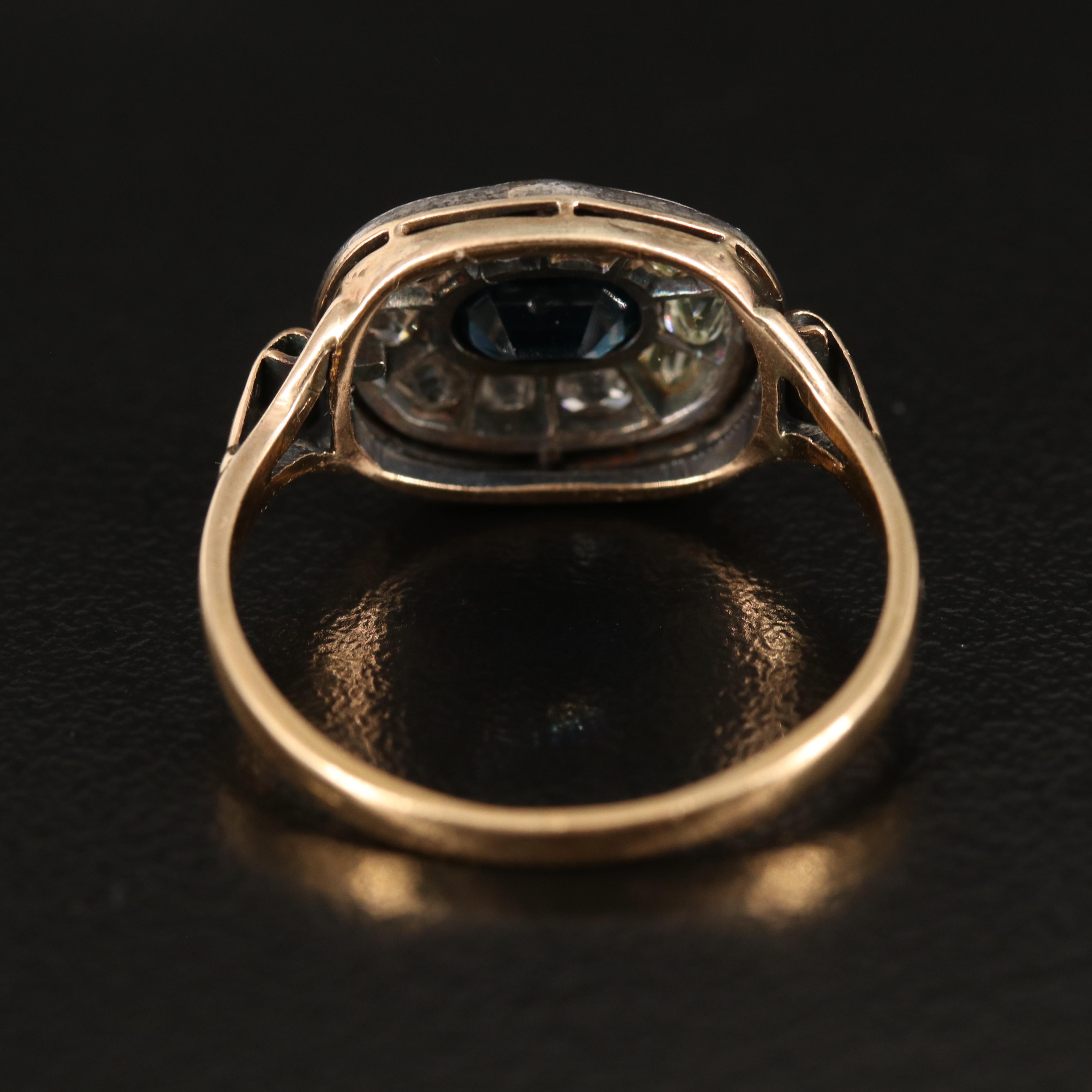 Antique 18K and Sterling Sapphire and Diamond Ring