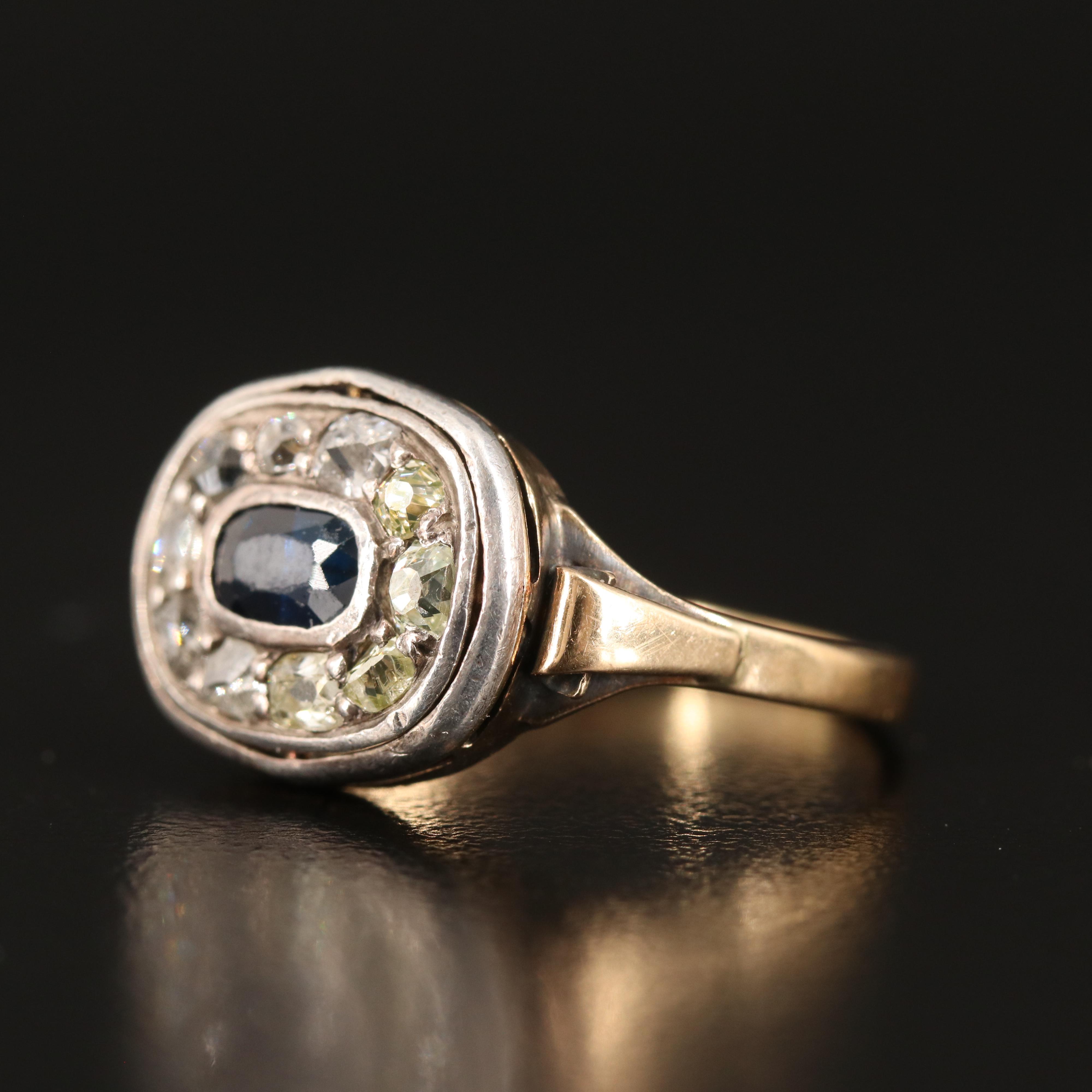 Antique 18K and Sterling Sapphire and Diamond Ring
