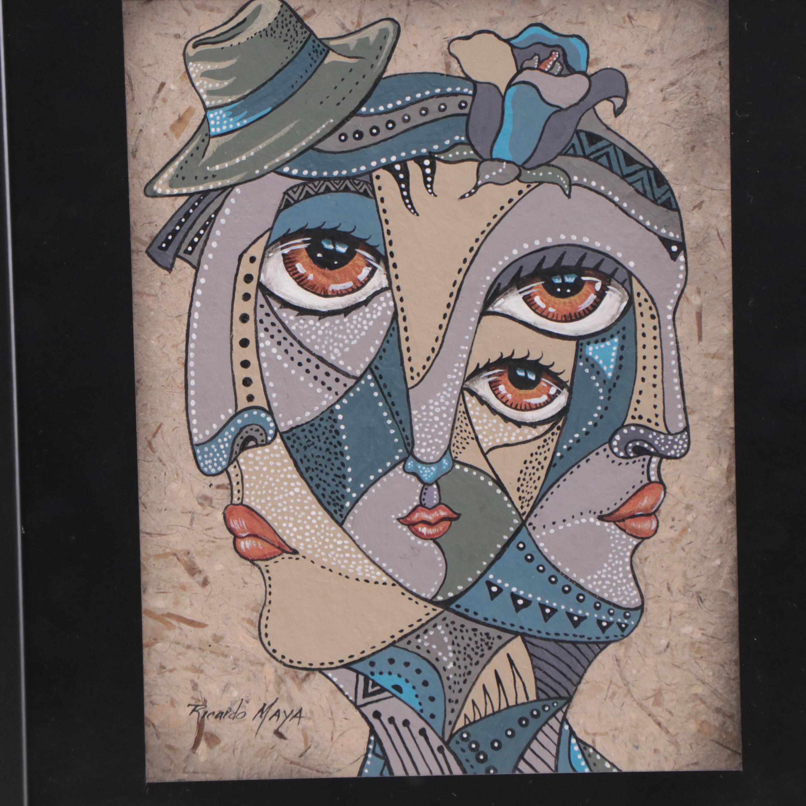 Ricardo Maya Portrait Mixed Media Painting, 21st Century