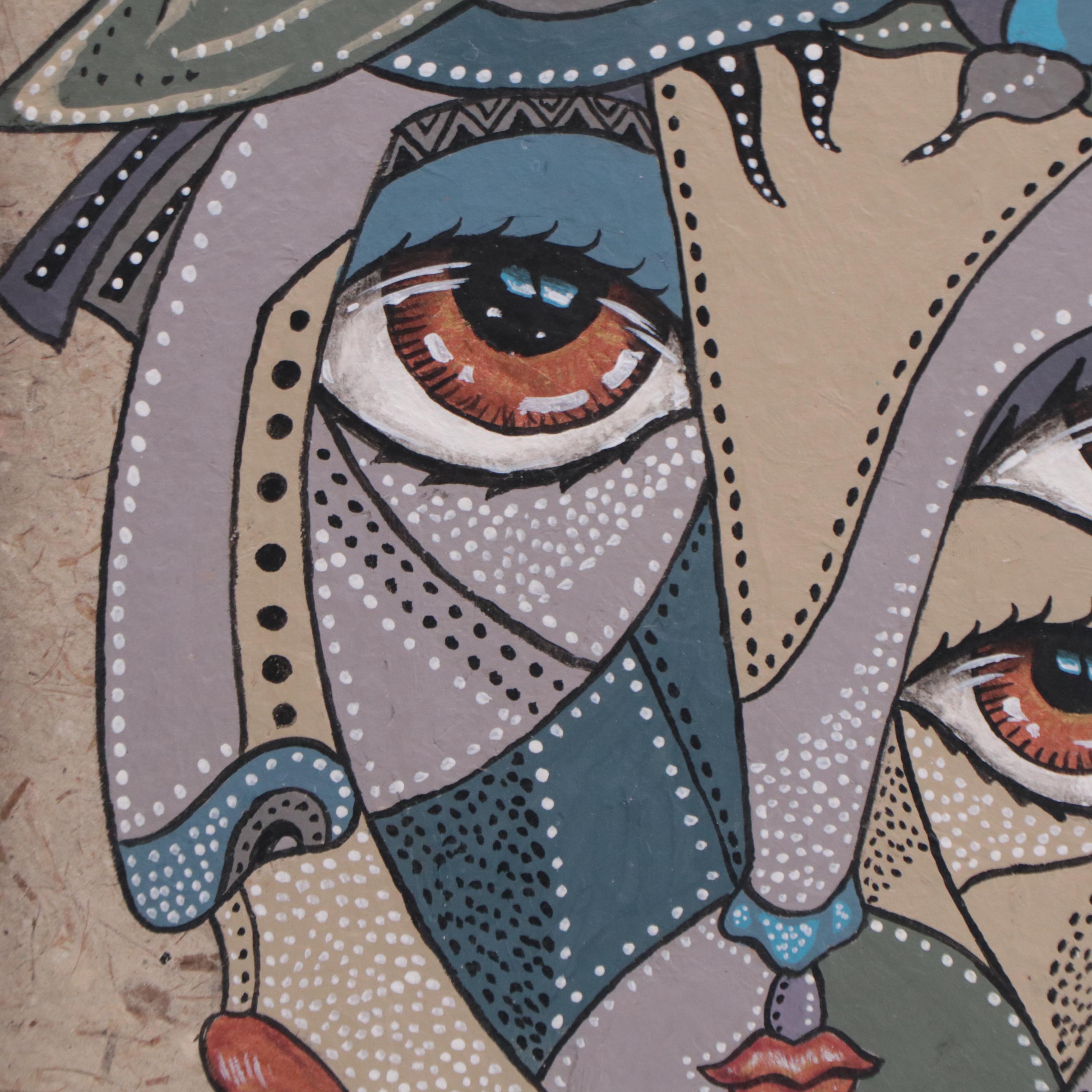 Ricardo Maya Portrait Mixed Media Painting, 21st Century