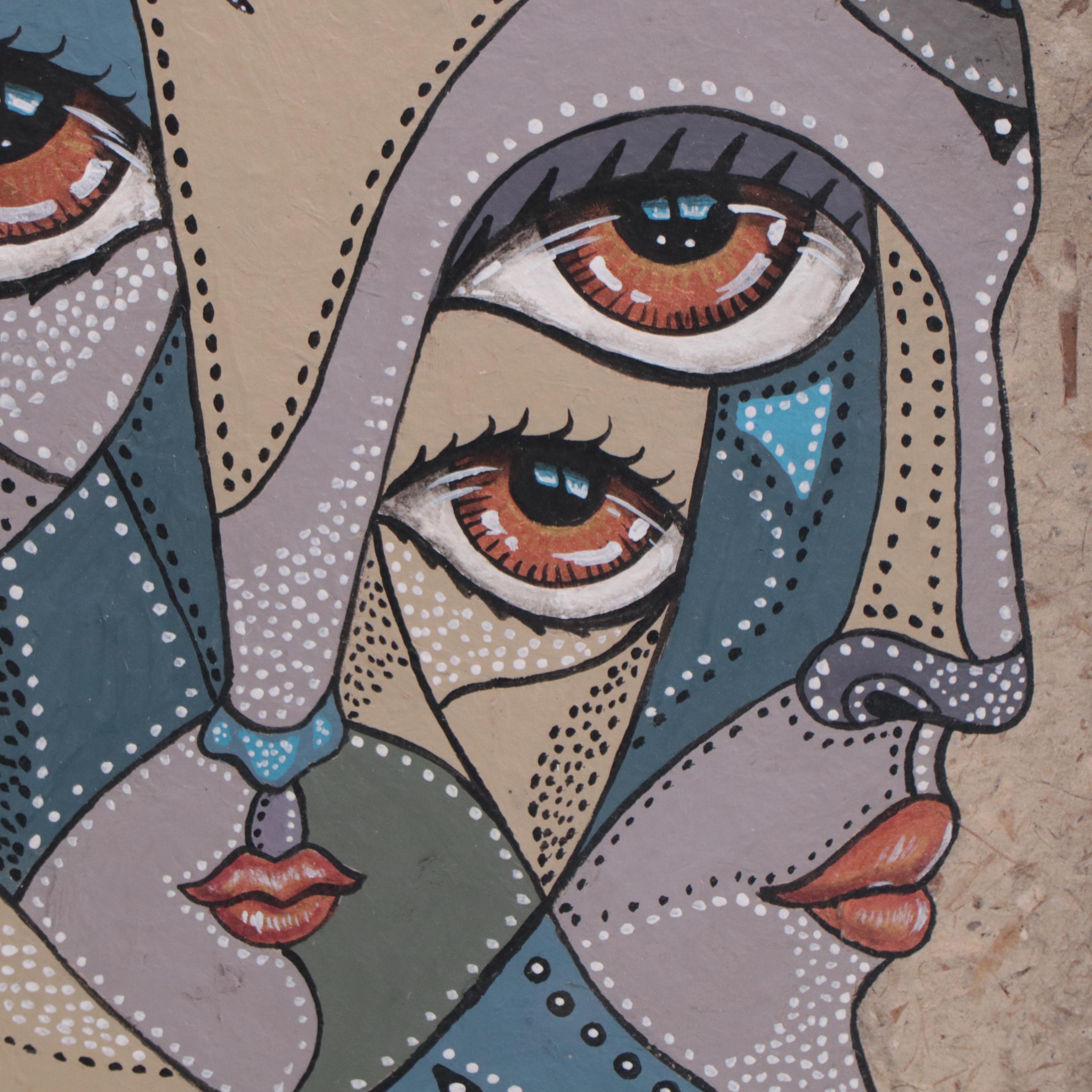 Ricardo Maya Portrait Mixed Media Painting, 21st Century