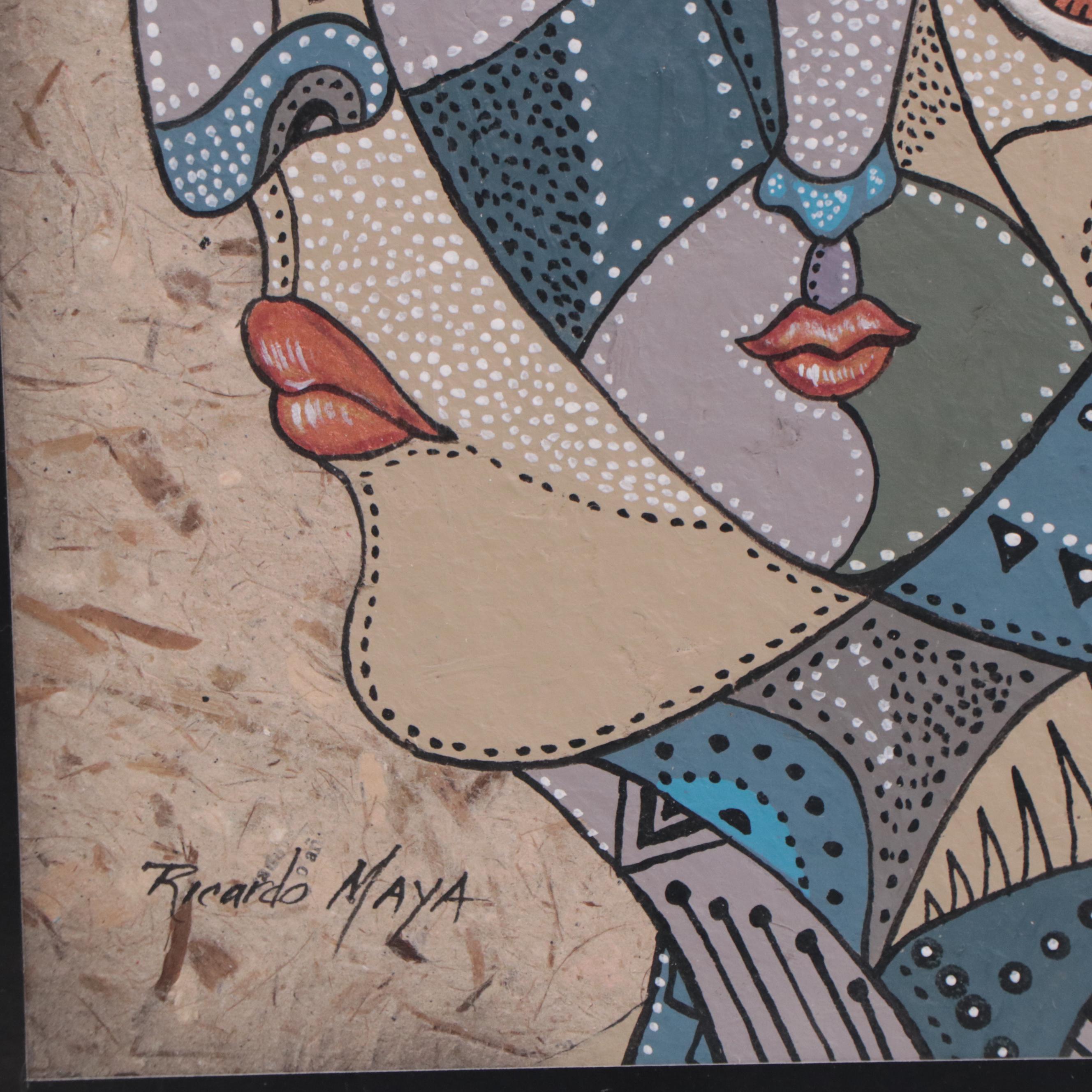 Ricardo Maya Portrait Mixed Media Painting, 21st Century