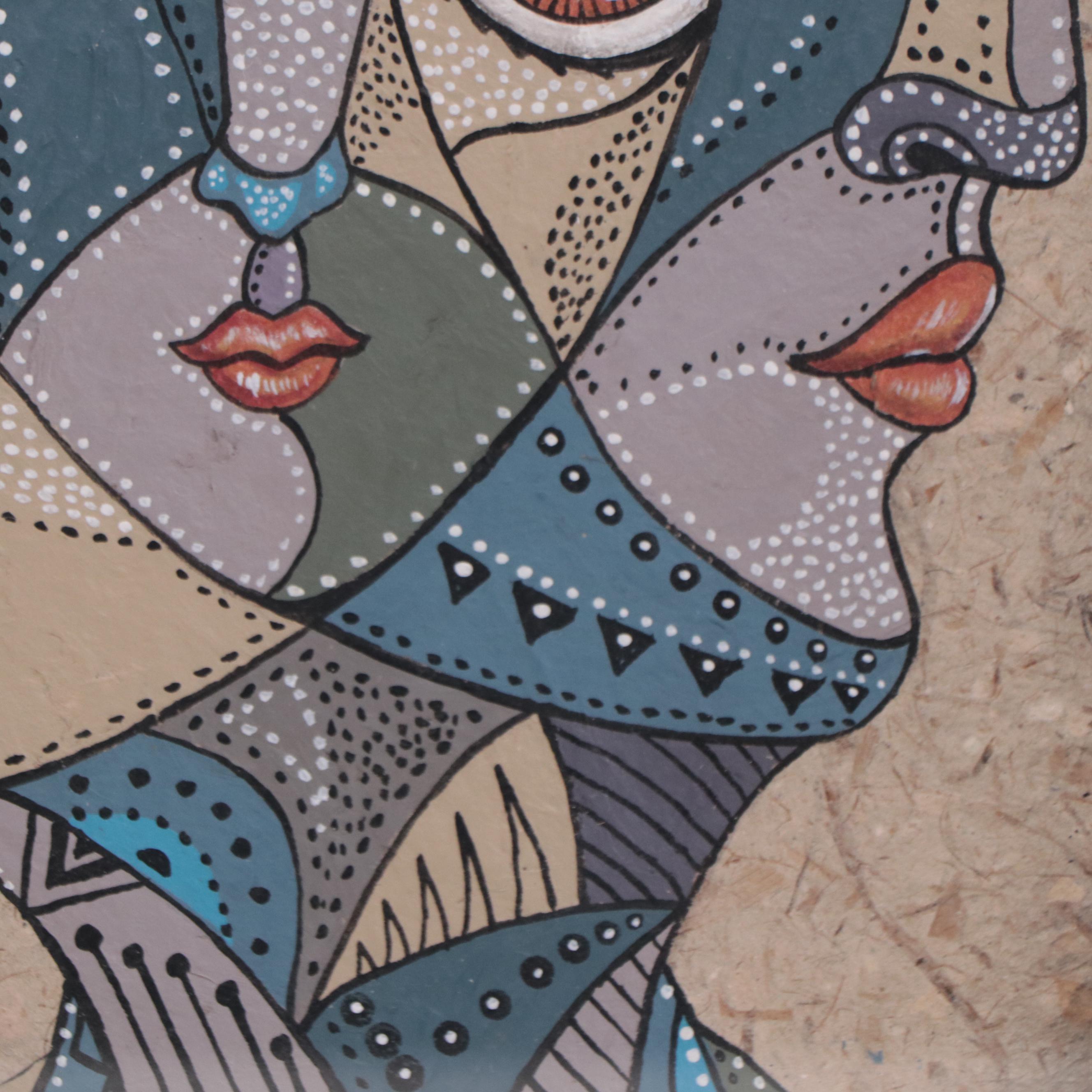 Ricardo Maya Portrait Mixed Media Painting, 21st Century