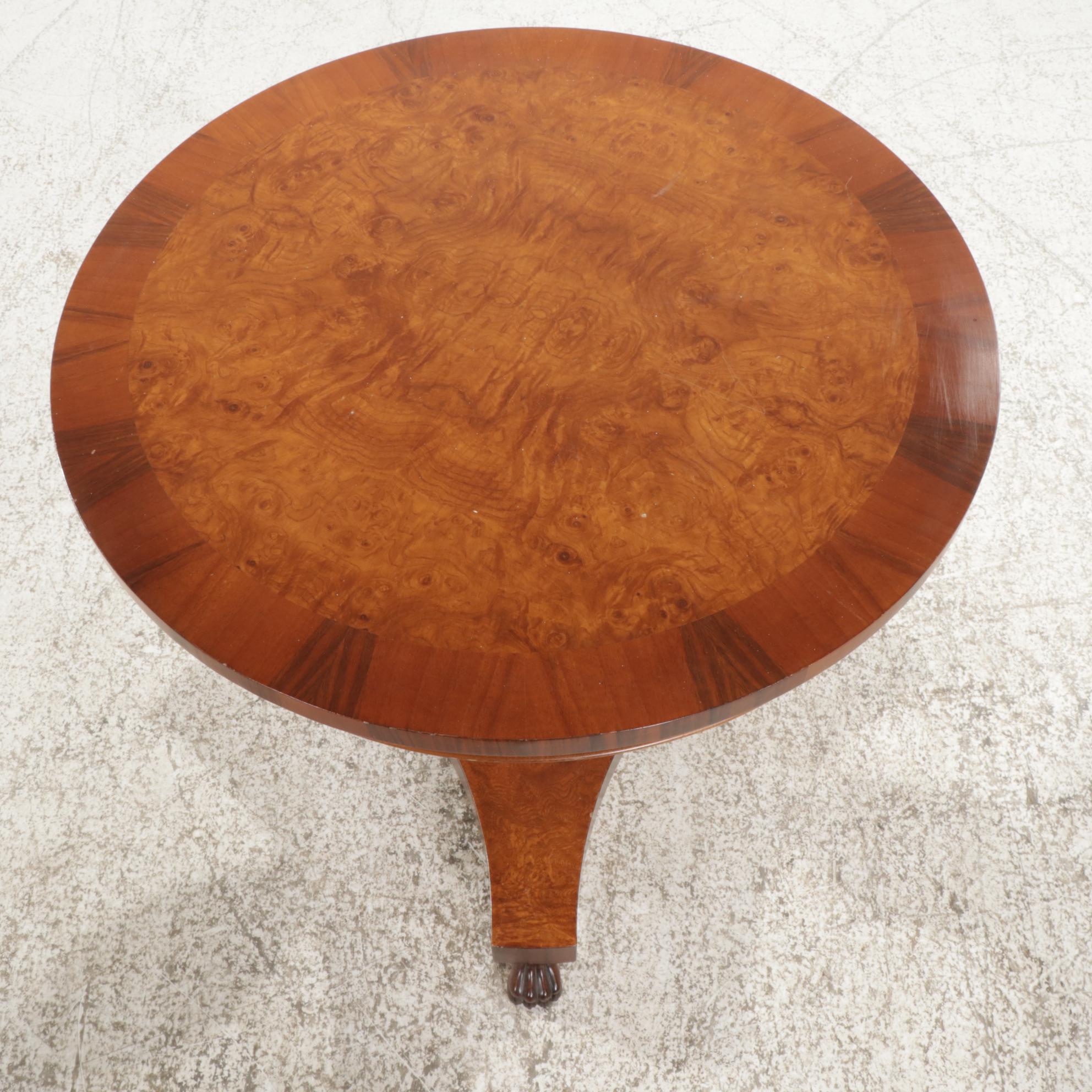 Classical Style Mahogany and Burl Finish Round Center Table