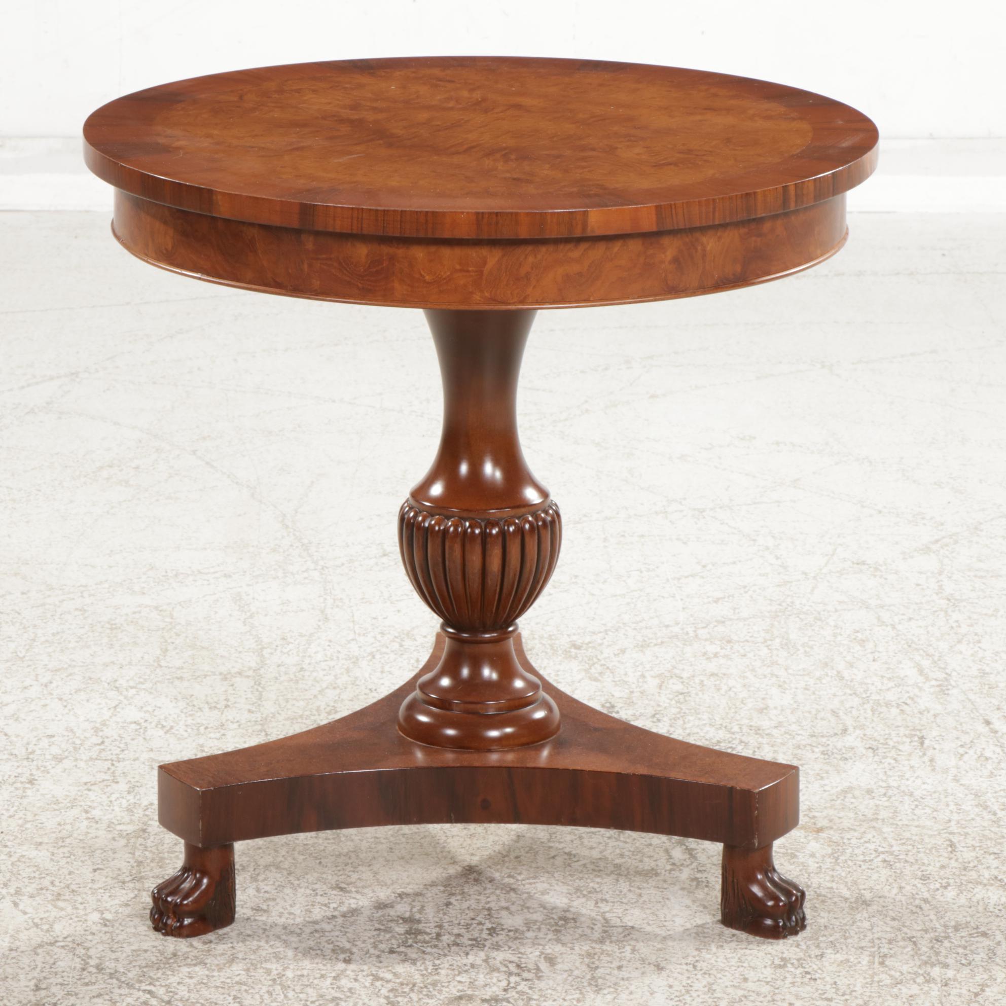 Classical Style Mahogany and Burl Finish Round Center Table